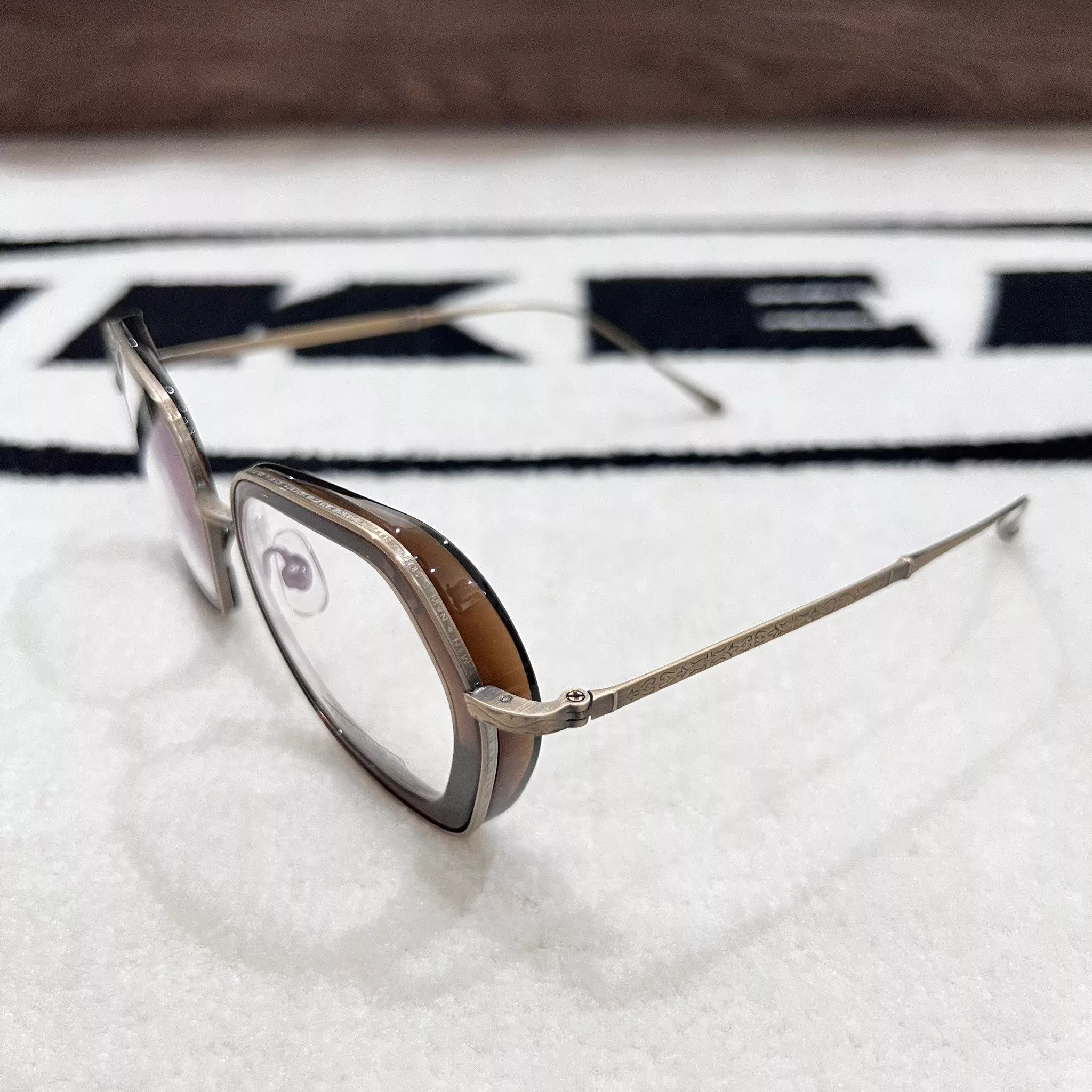 Matsuda Sunglasses Matsuda M3074 Rectangular Eyeglasses Taupe / Antique Gold Multi