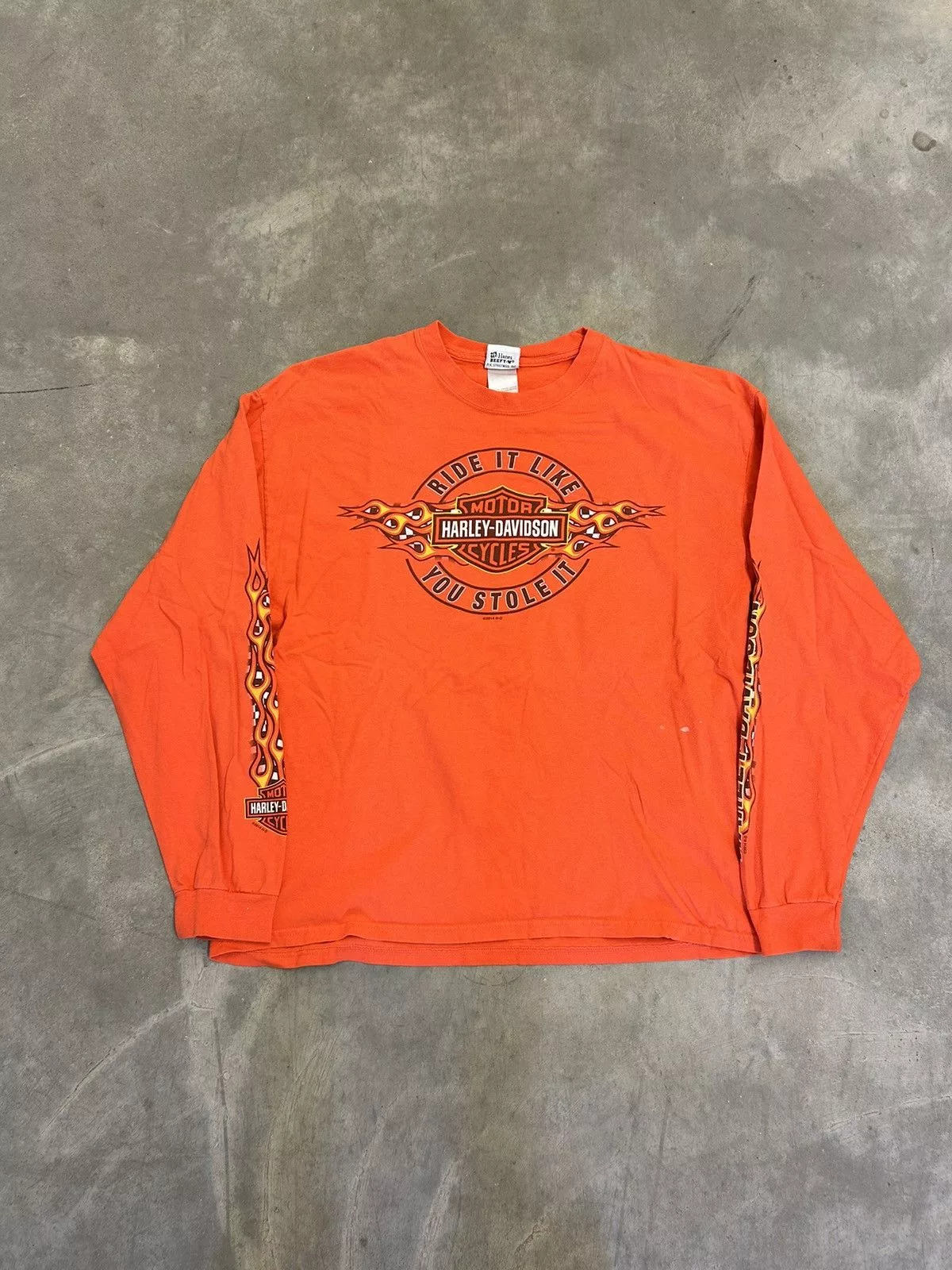 Harley Davidson Long Sleeve T Shirts Harley Davidson × Vintage Vintage Harley Davison flame sleeve hits Orange Streetwear