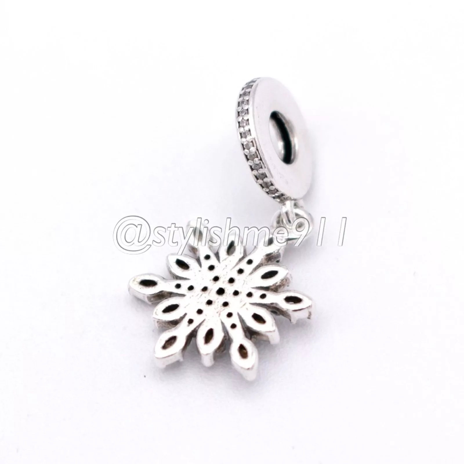 pandora Bracelets Authentic PANDORA Crystalized Snowflake Dangle - 791761NBLMX Blue