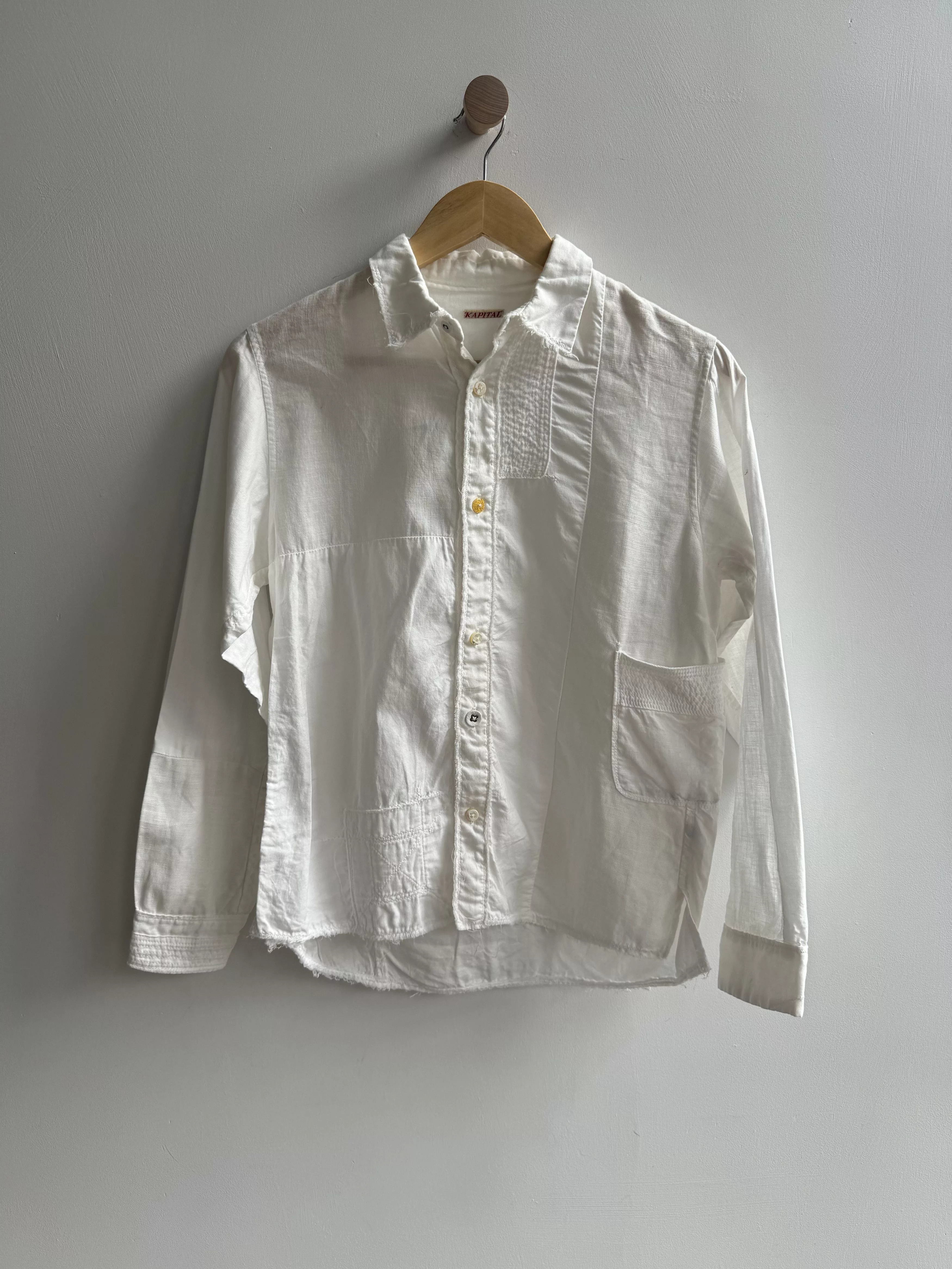 Kapital Button Ups Kapital Cotton Linen Blend Patchwork Button Down White