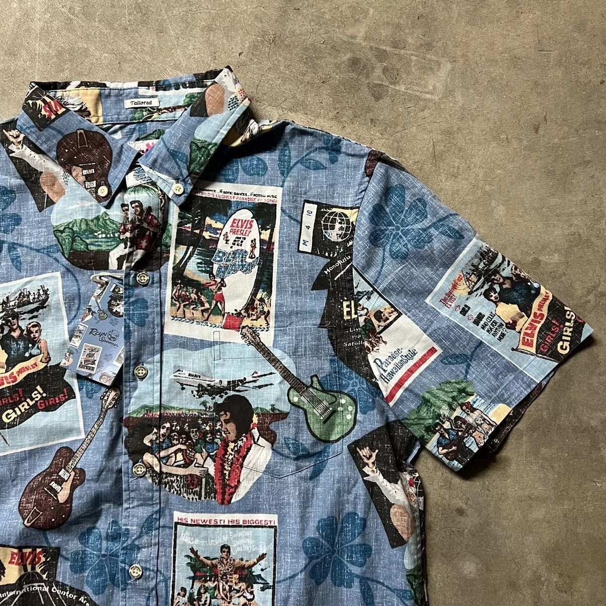 Reyn Spooner Shirts Button Ups Reyn Spooner × Vintage BNWT Reyn Spooner x Elvis Presley Button-Up Hawaiian Shirt Blue