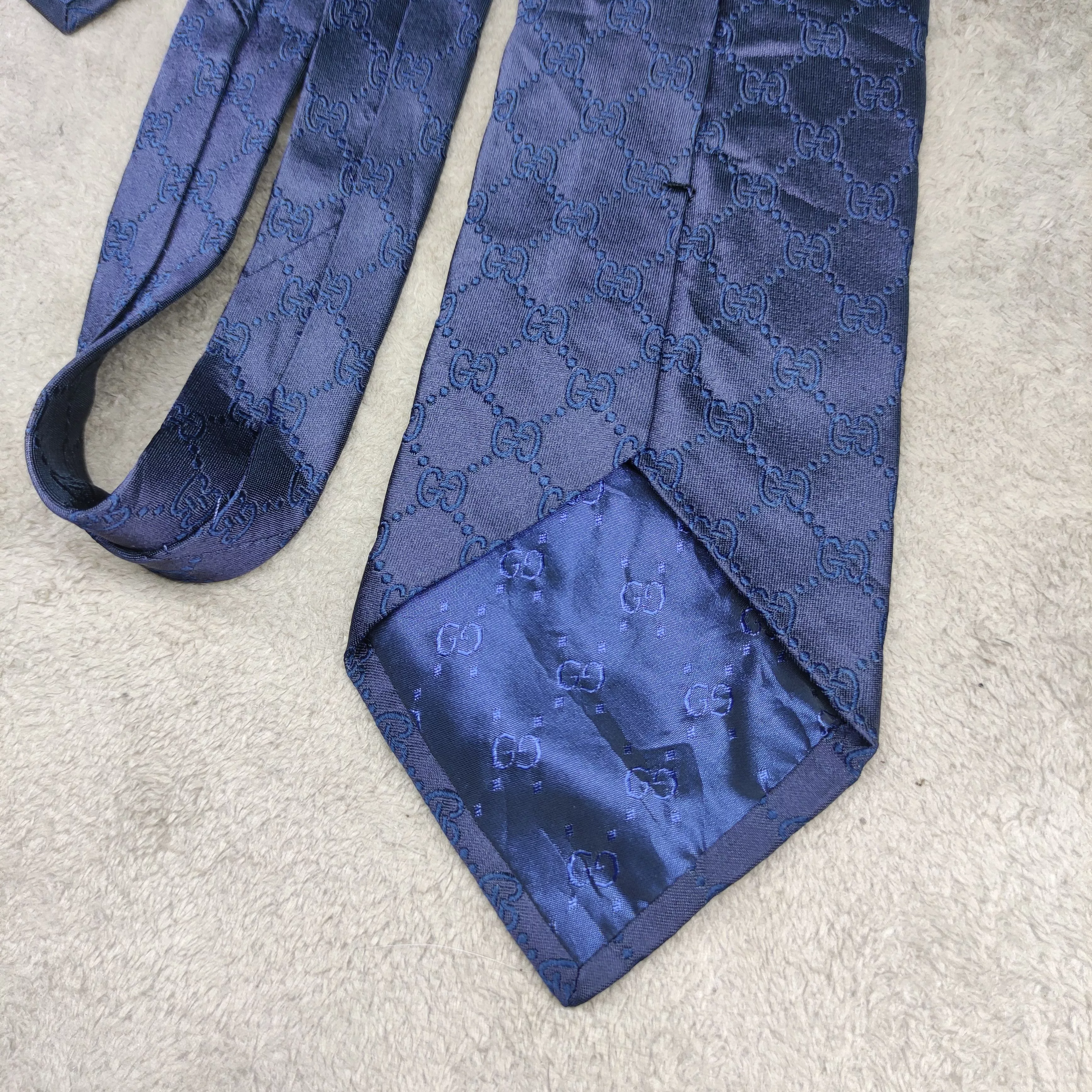 Gucci Ties Pocketsquares Gucci "GG" Monogram Pattern Silk Tie in blue navy