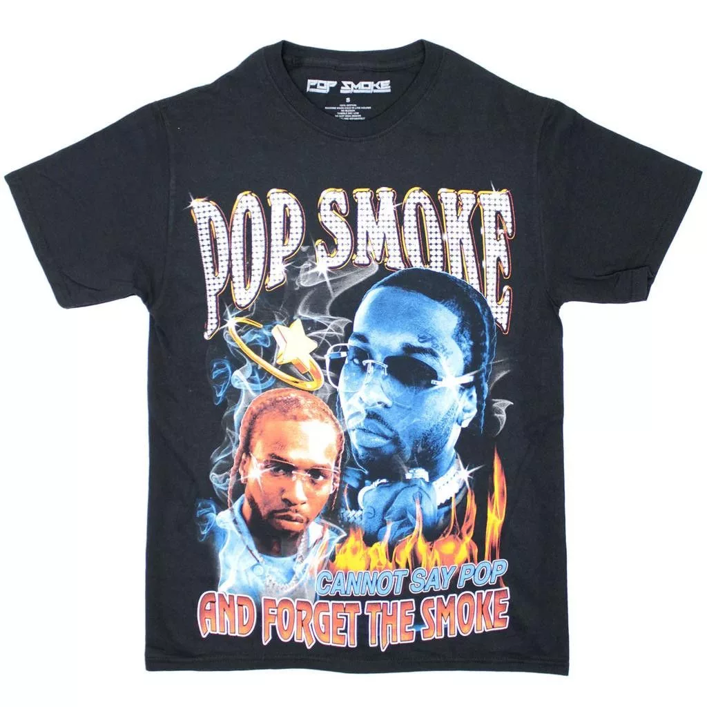 Designer Short Sleeve T Shirts Designer Pop Smoke Shirt Cannot Say Pop And Forget The Smoke T-shirt Black