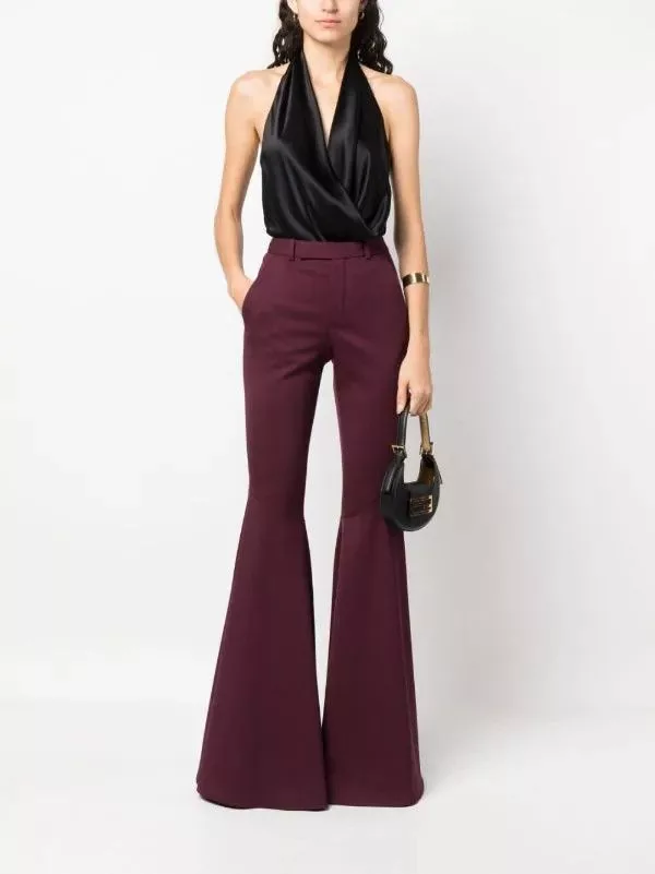 Saint Laurent Paris Pants Saint Laurent Paris o1b1hav110724 Flared Pants in Gabardine in Marroon