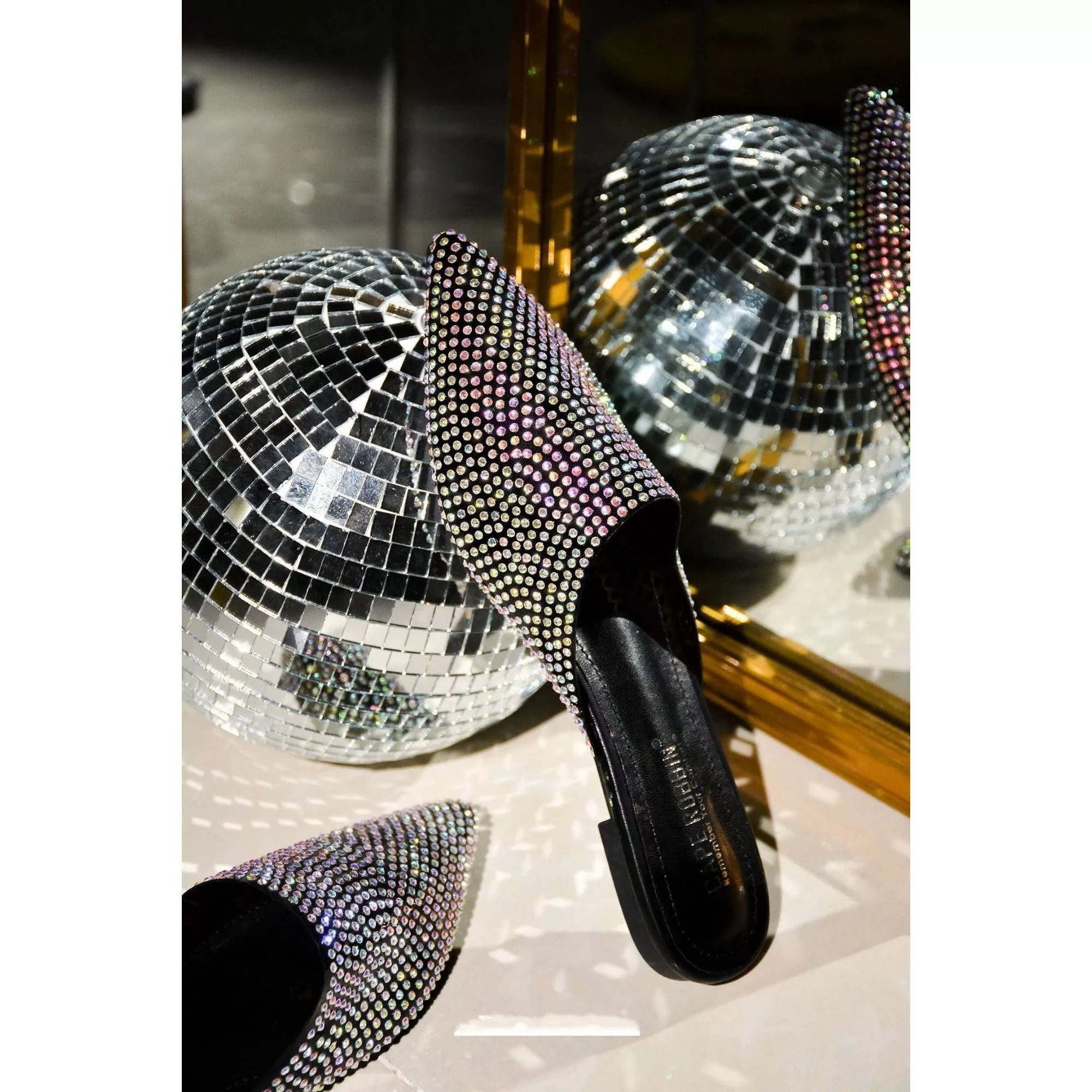 Other Flats Other Crunch flat Women's Sandals mules Black satin rhinestones Bl Streetwear