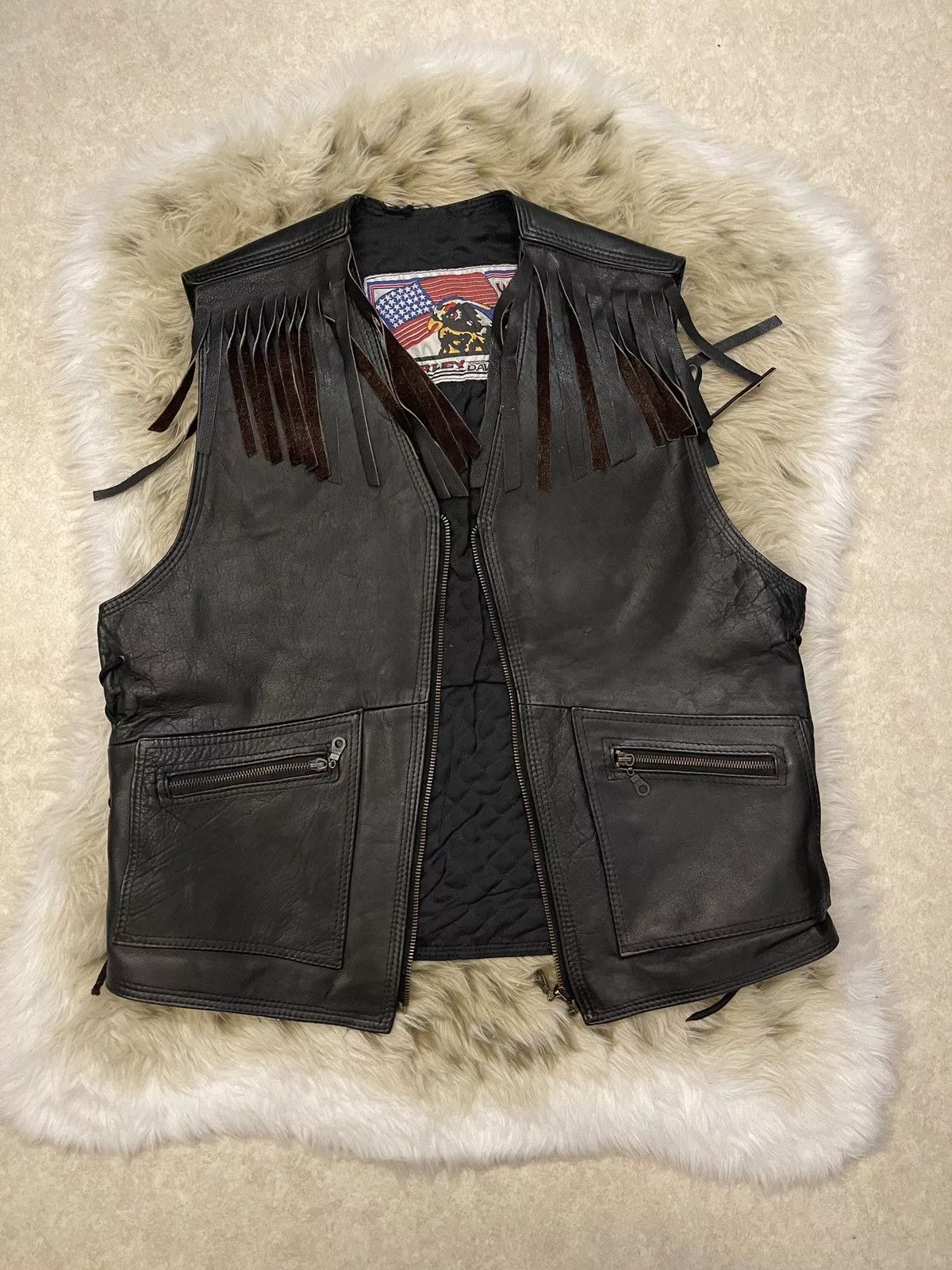 Harley Davidson Leather Jackets Harley Davidson real lamb Leather vest Black