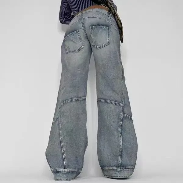 Jean Jeans Retro washed distressed irregular pocket cargo jeans Blue Avant-Garde