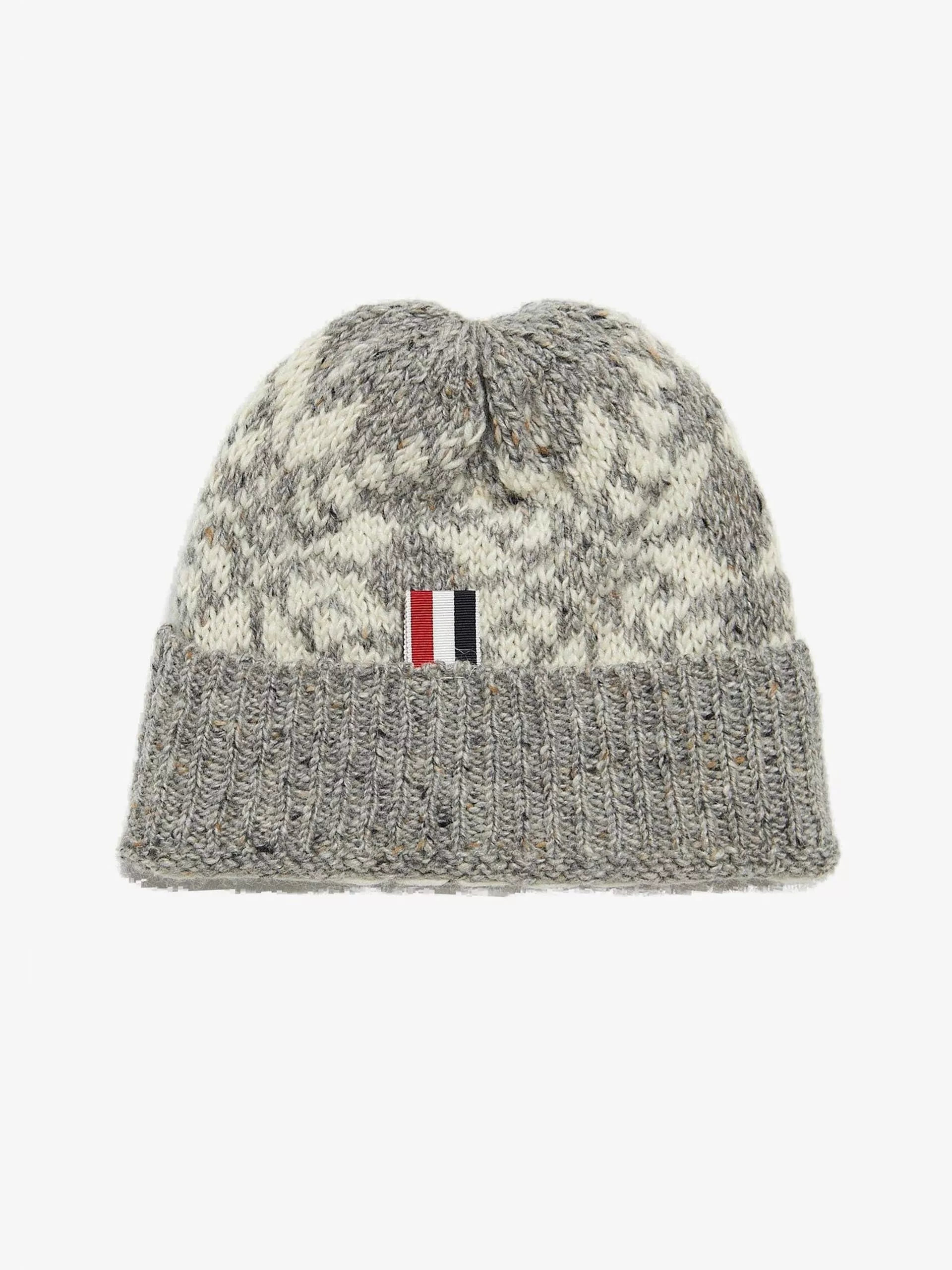 Thom Browne Hats Thom Browne Gray Pattern Knitted Wool Hat