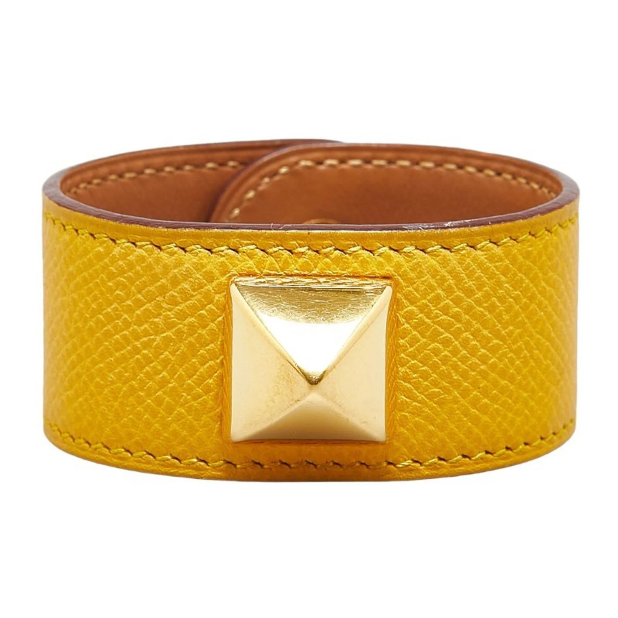 Hermes Bracelets Hermes Medor Bracelet Bangle Yellow Gold Leather Plated Women's HERMES