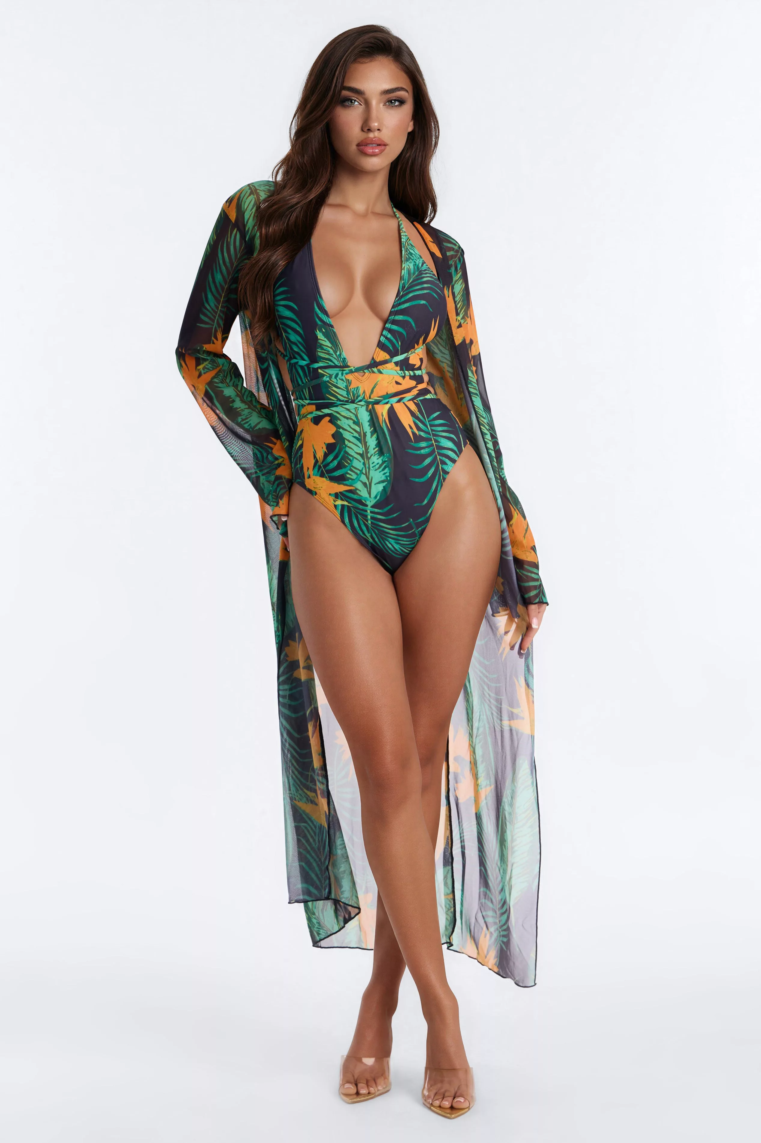 Nora 1 Piece Swimsuit Set - Orange/combo