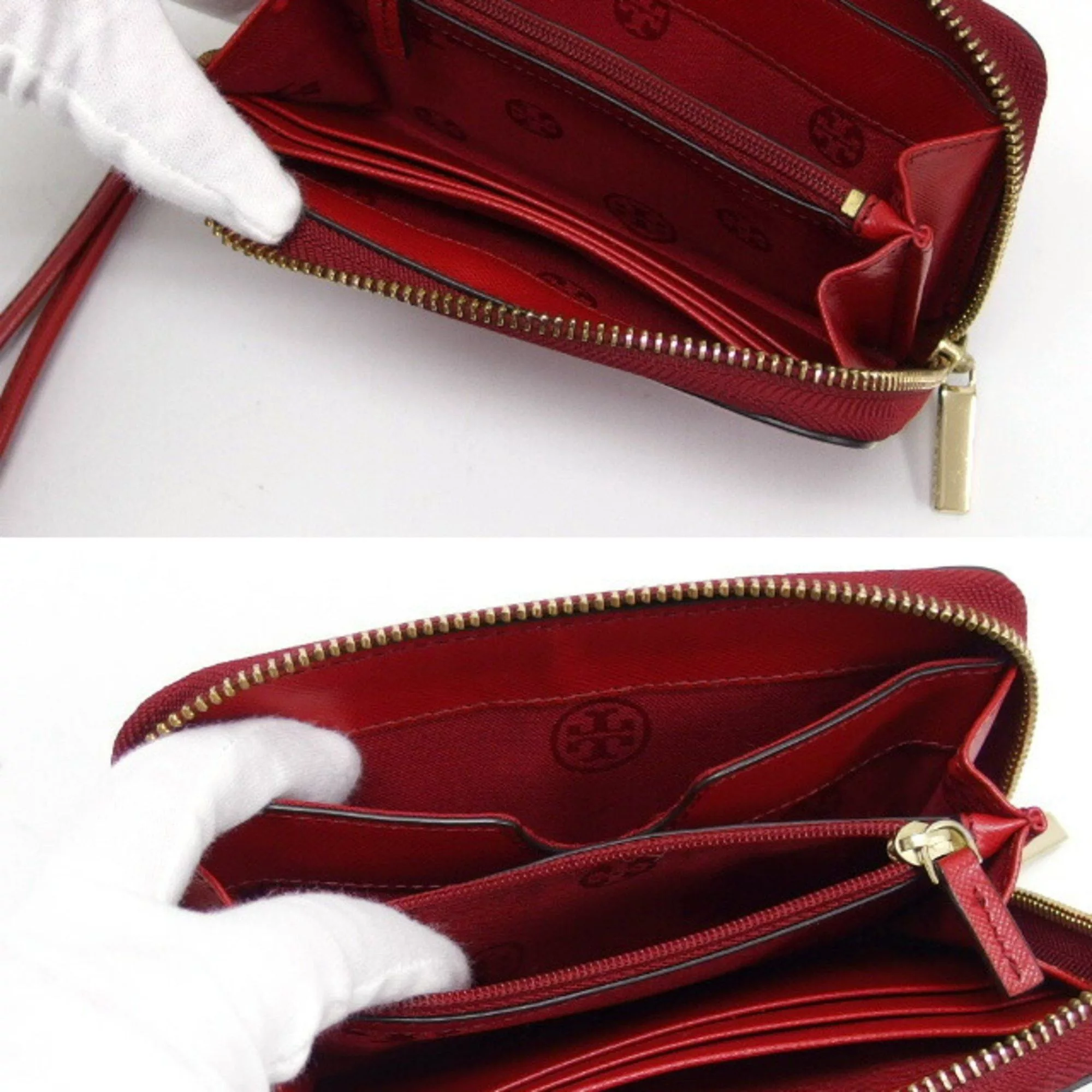Tory Burch Wallets Tory Burch Round Zip Medium Wallet with Wrist Strap, Red