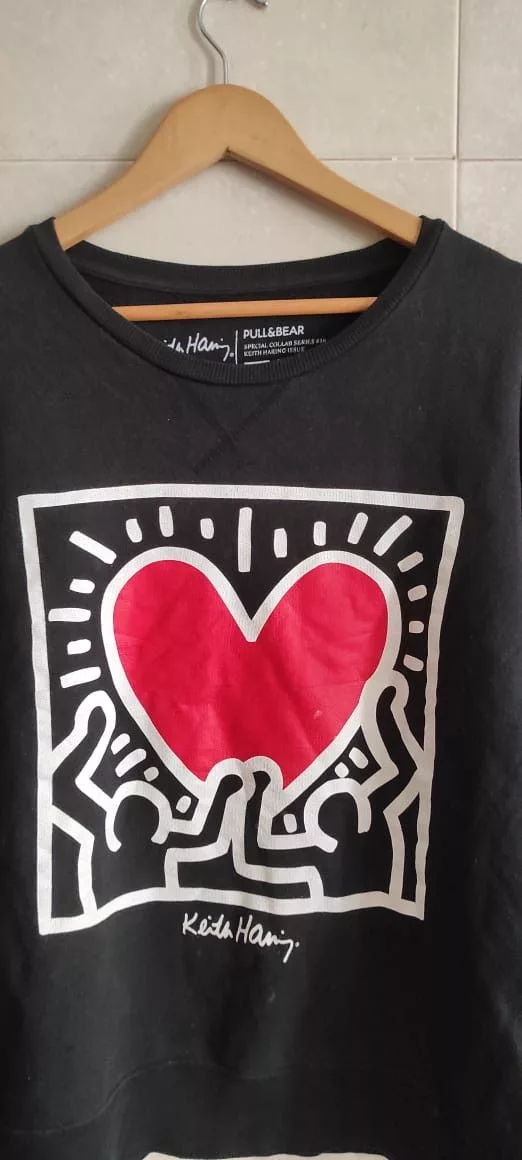 Keith Haring Sweaters Keith Haring × Pull & Bear KEITH HARING SWEATSHIRT Dancing Heart Graphic Pullover Black