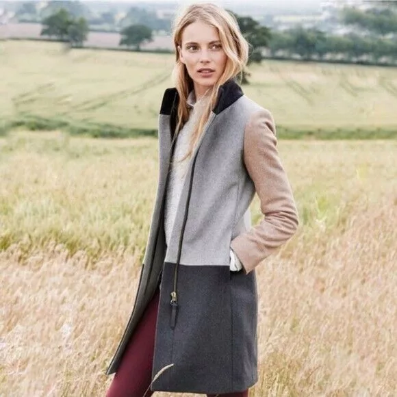 J.Crew Jackets J.Crew J. Crew Colorblock Funnel Neck Coat Wool Jacket Size 4 Gray