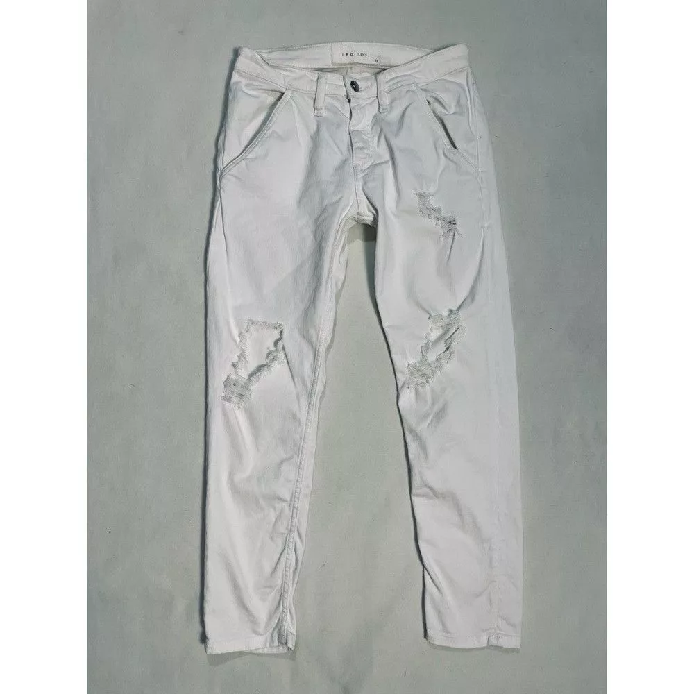 Iro Jeans IRO White Cropped Distressed Jeans Size 24