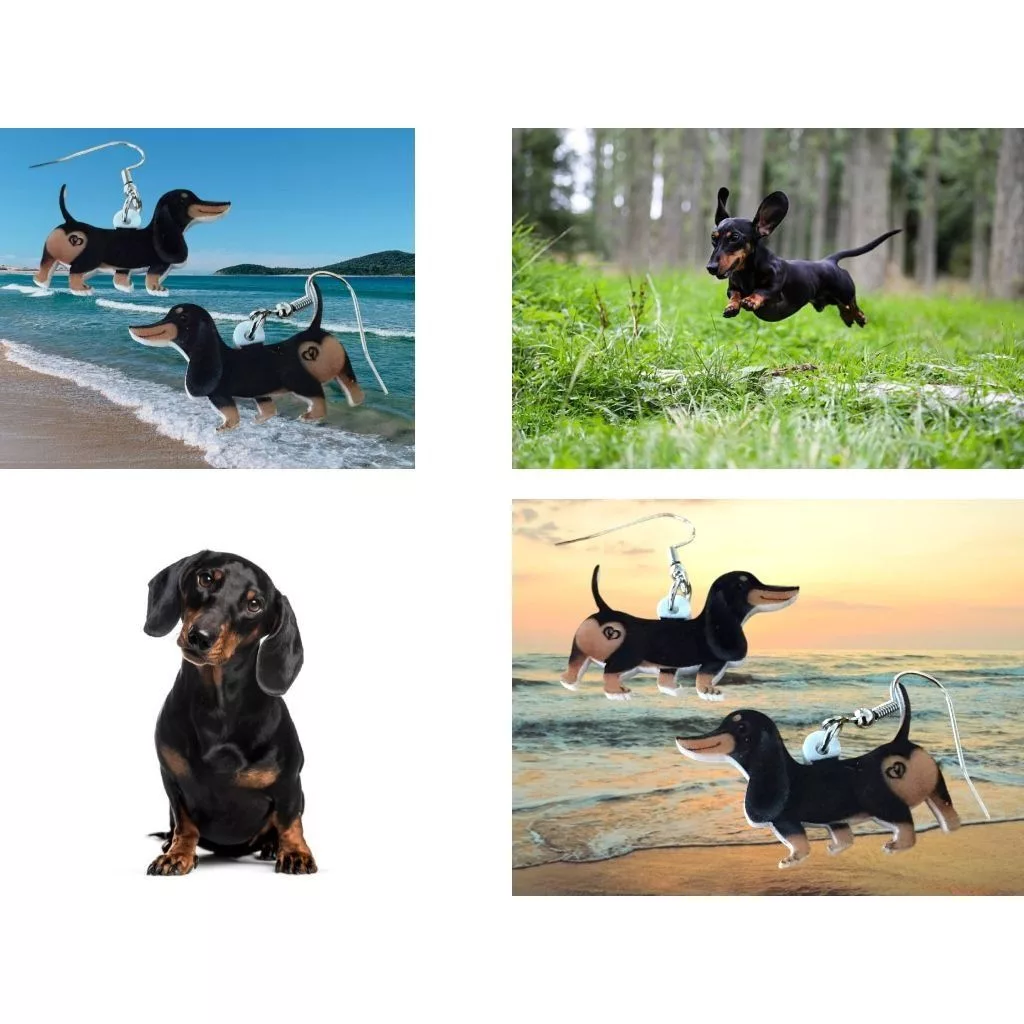 Handmade Earrings Handmade Dachshund Earrings New Dangle Hooks Double Sided Black Tan W Multi Vintage