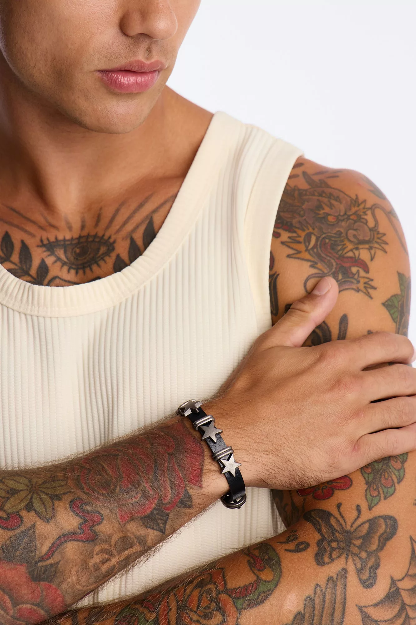 Seeing Stars Leather Bracelet - Black/Silver