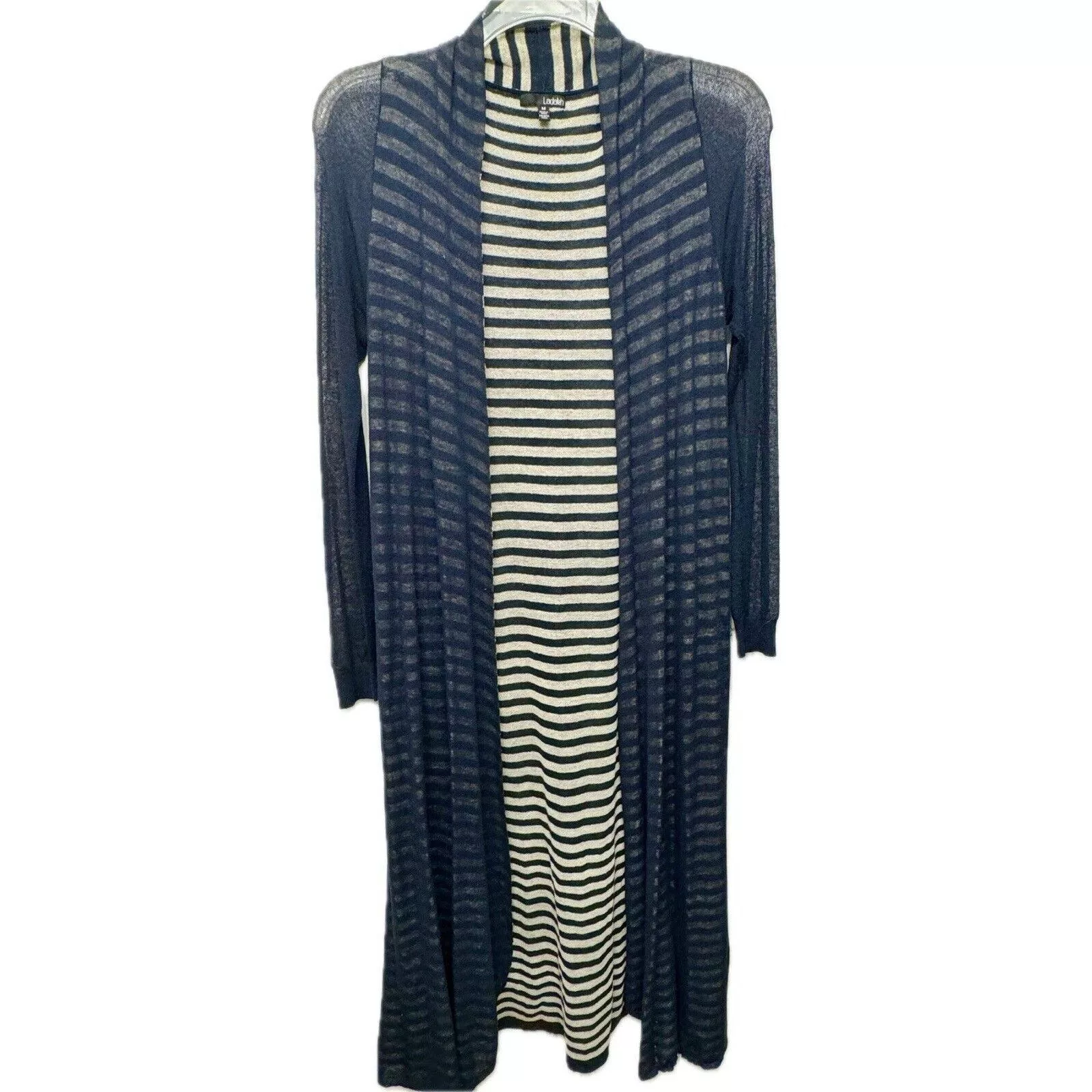 Anthropologie Sweaters Anthropologie LADAKH Lightweight Open Front Duster Navy Striped - M Blue