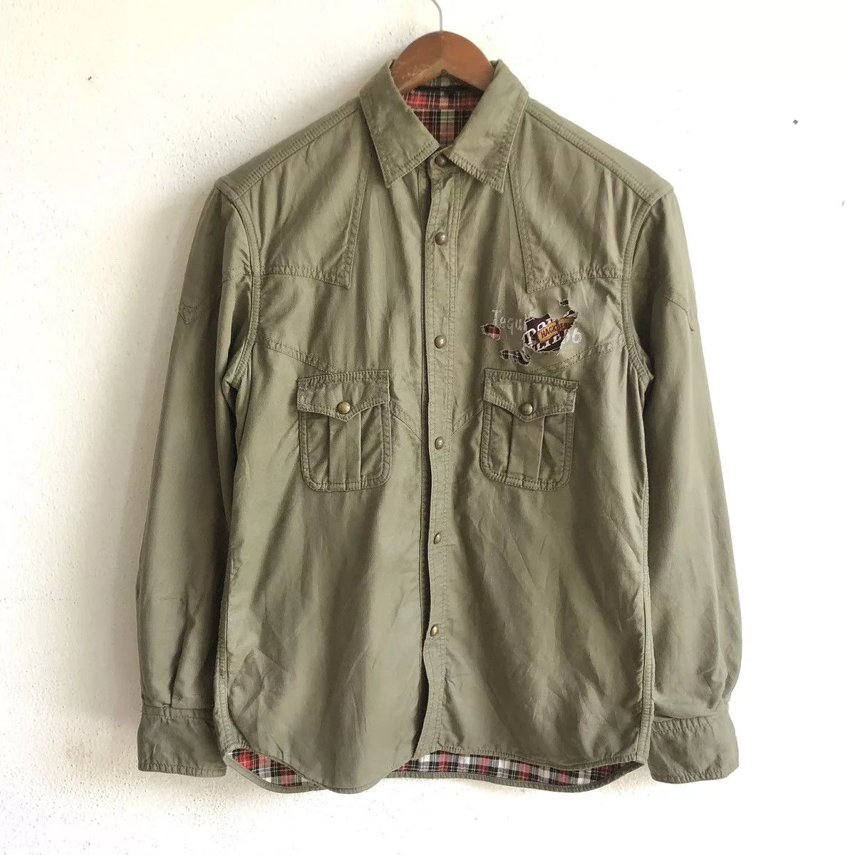 Designer Shirts Button Ups Designer × Japanese Brand BEXIST BOY SCOUT snap button shirts Green