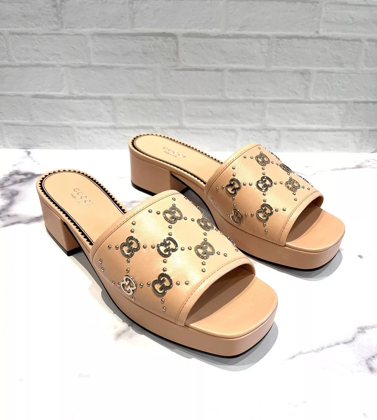 Gucci Miscellaneous Gucci Interlocking G Studs Slide Sandals Size 39 Pink