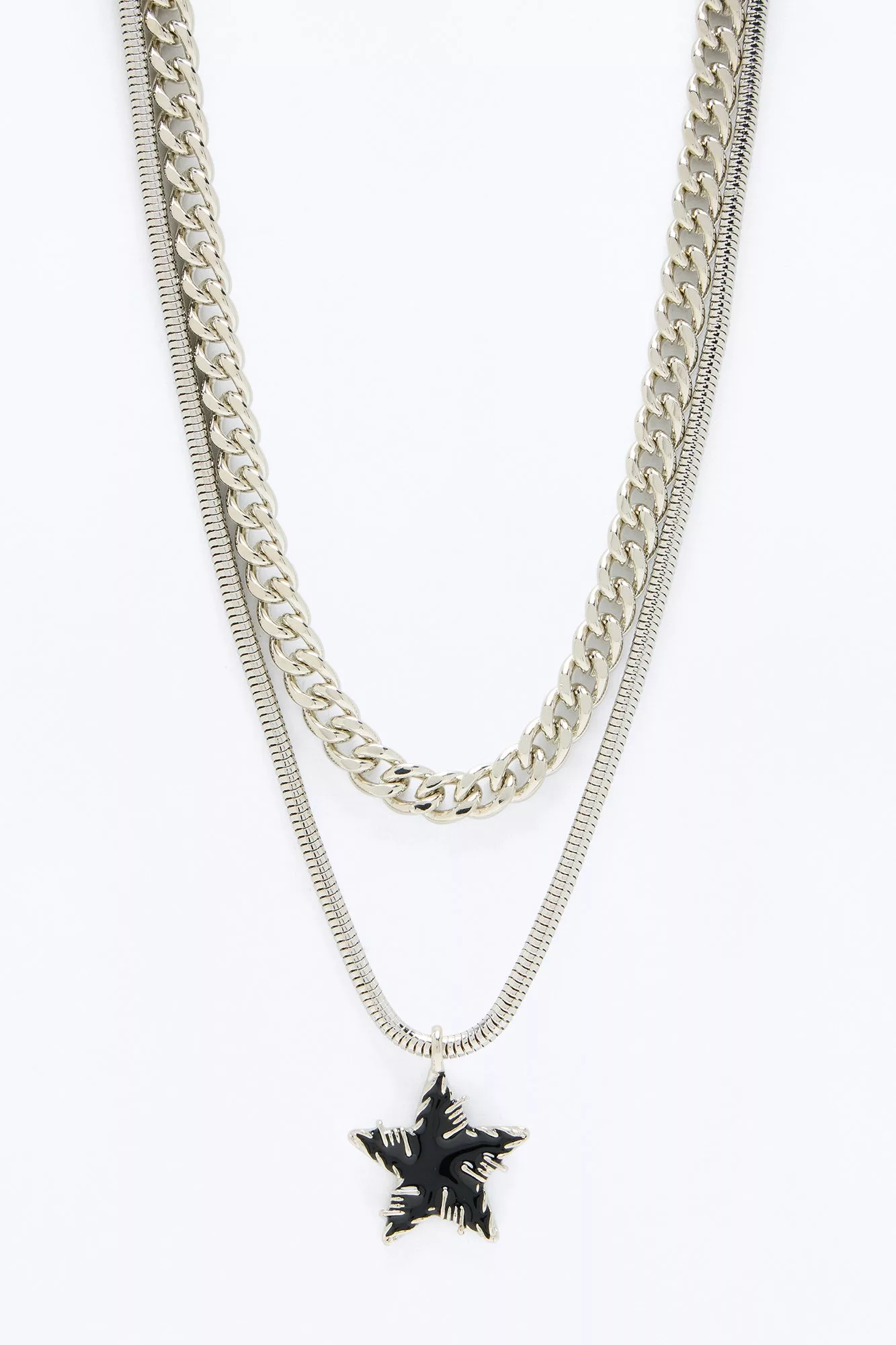 Barbed Wire Star Necklace Set - Silver