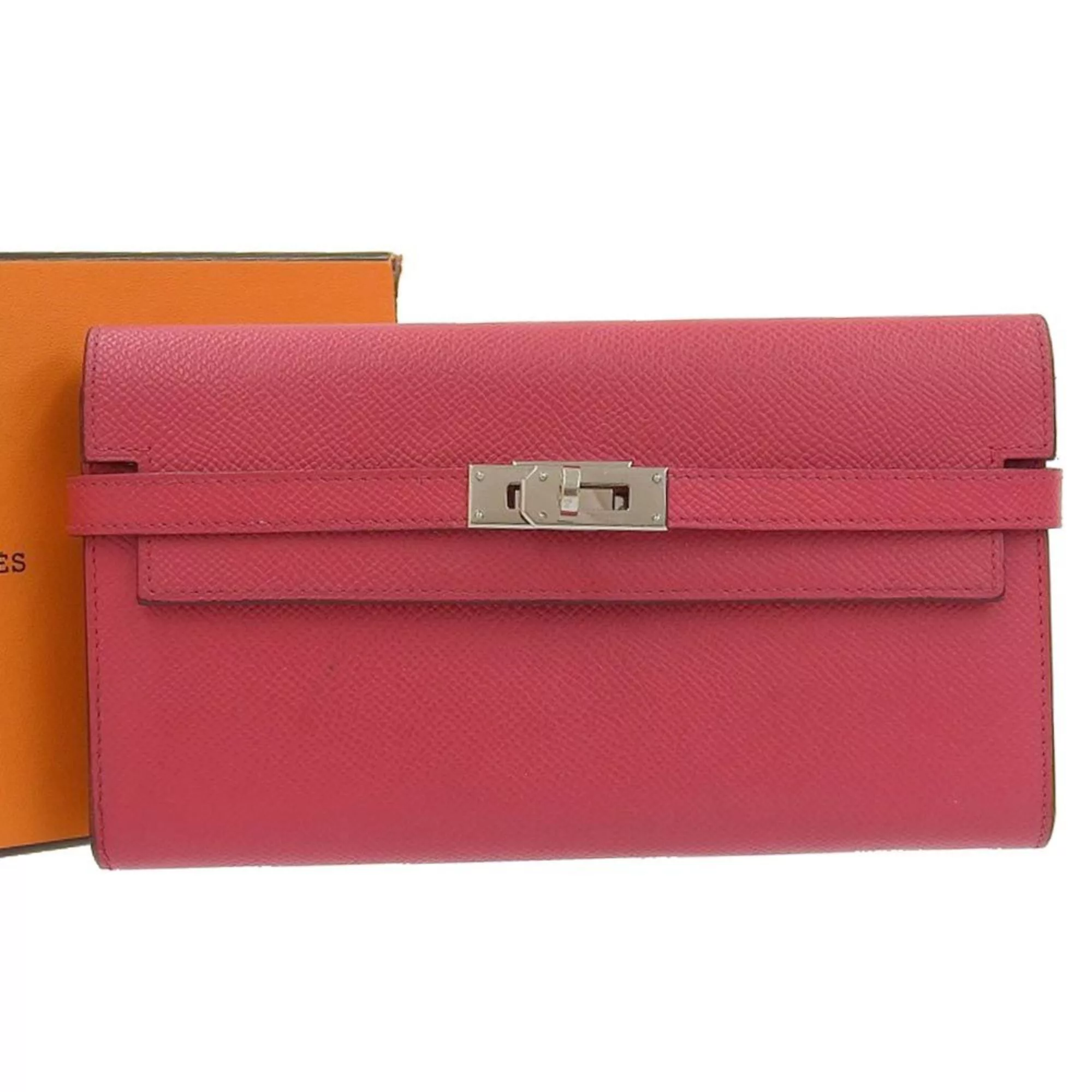 Hermes Wallets Hermes Kelly Wallet A Engraved Long Epson Rose Extreme Pink