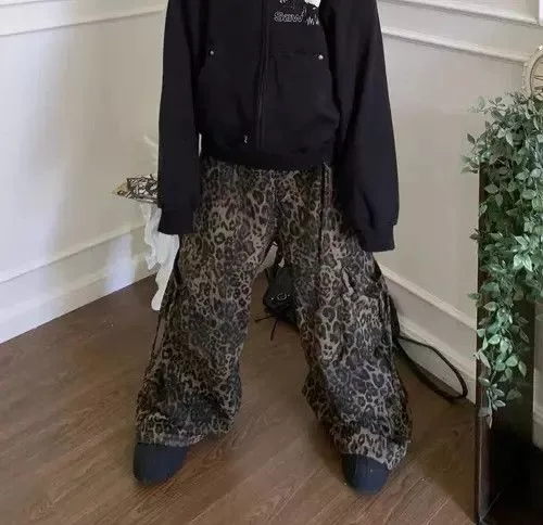 Japanese Brand Casual Pants Japanese Brand × Vintage Leopard print paratrooper pleated cargo wide-leg pants Multi Streetwear