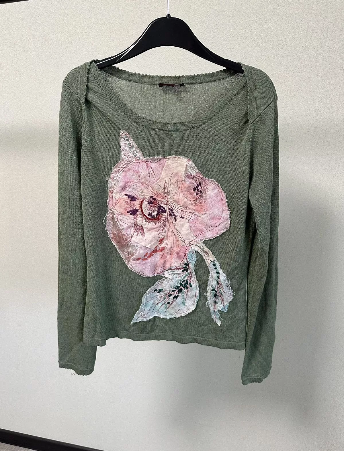 Kenzo Sweaters Kenzo × Vintage Kenzo Rose Flower Sweater longsleeve viscose/bamboo size L Green Luxury