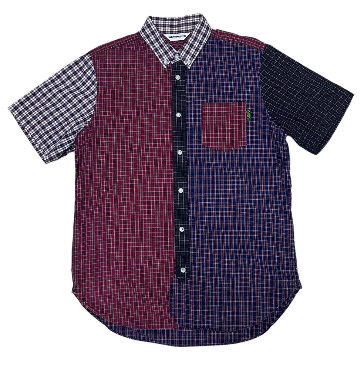 Bape Shirts Button Ups Bape Patchwork Button Up Shirt Red