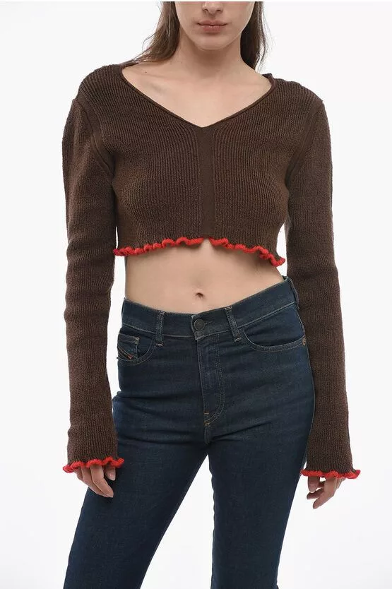 Jacquemus Sweaters Jacquemus og1mm0624 Ribbed Cropped Sweater in Brown