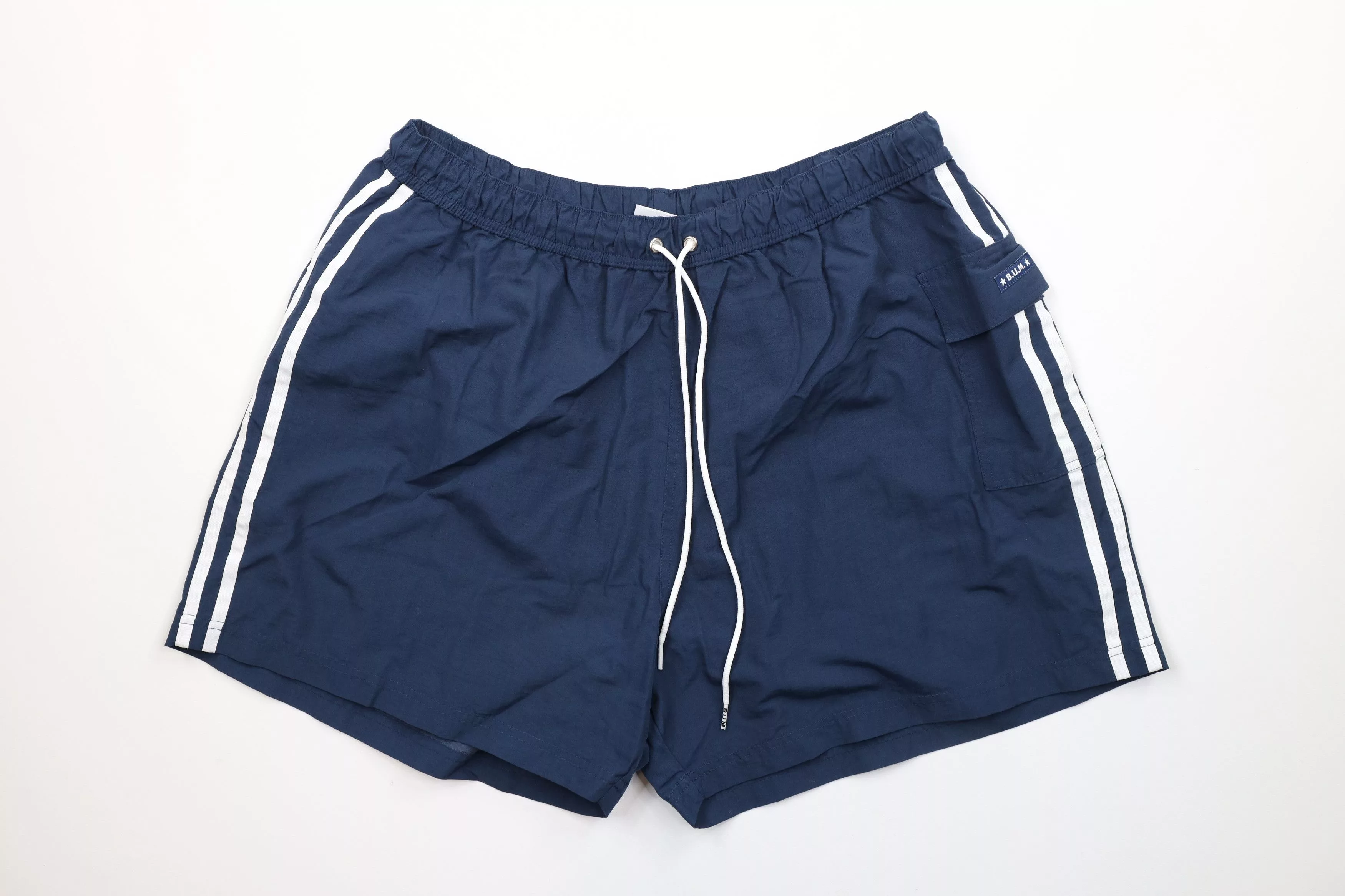 Vintage Shorts Vintage 90s Bum Equipment Striped Above Knee Shorts Nylon Blue