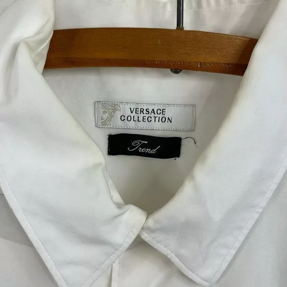 Versace Shirts Button Ups Versace Collection Button Down Embroidered Logo Men's Shirt White