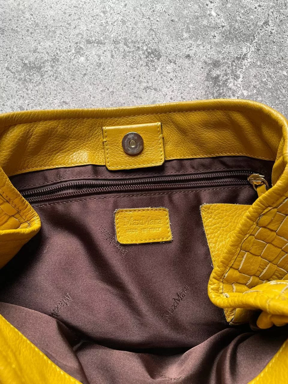 Leather Handle Bags Leather × Max Mara × Vintage Max Mara Leather Handle Bottega Veneta Type Bag Yellow