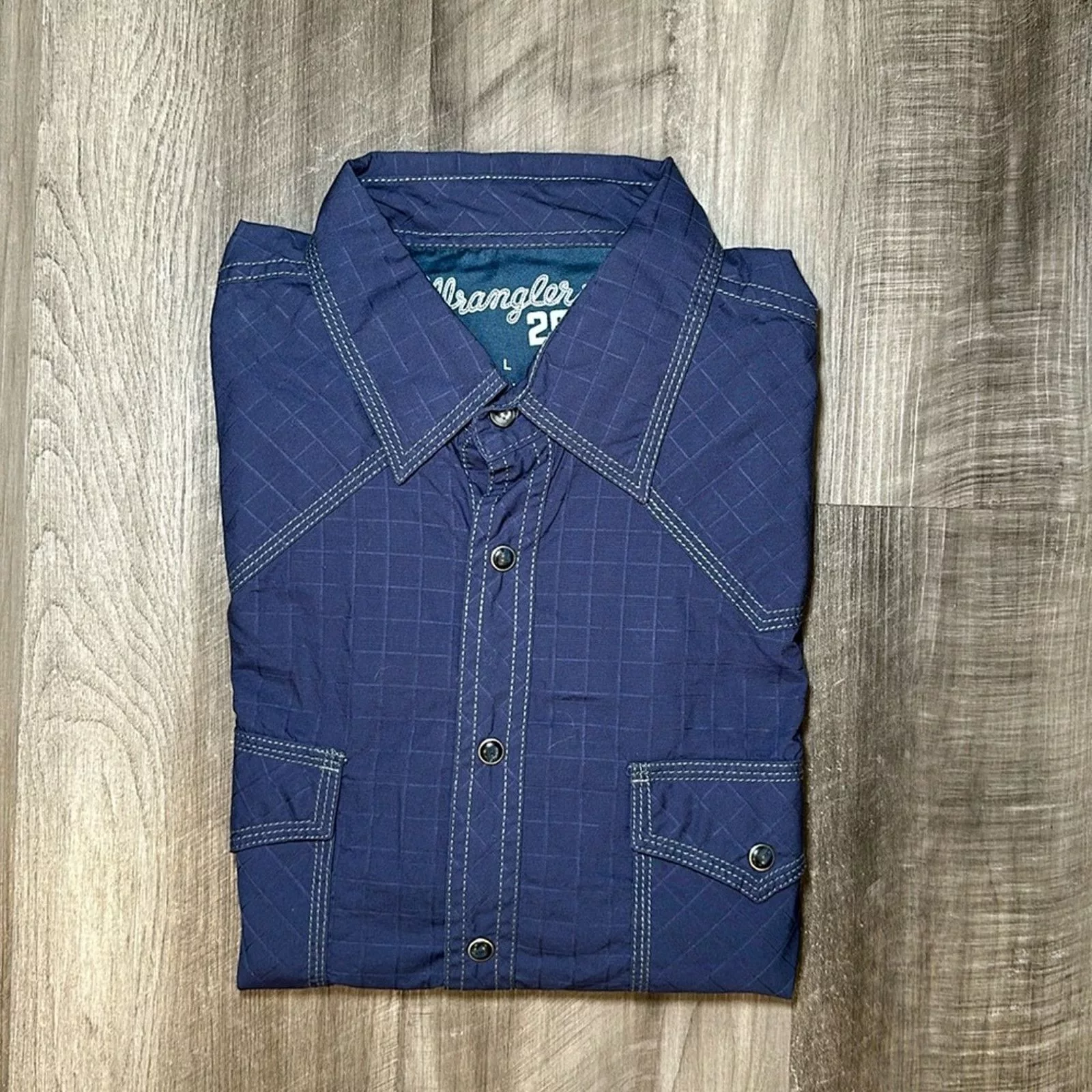 Wrangler Shirts Button Ups Wrangler 20X Western Long Sleeve Pearl Snap Button - Large Blue