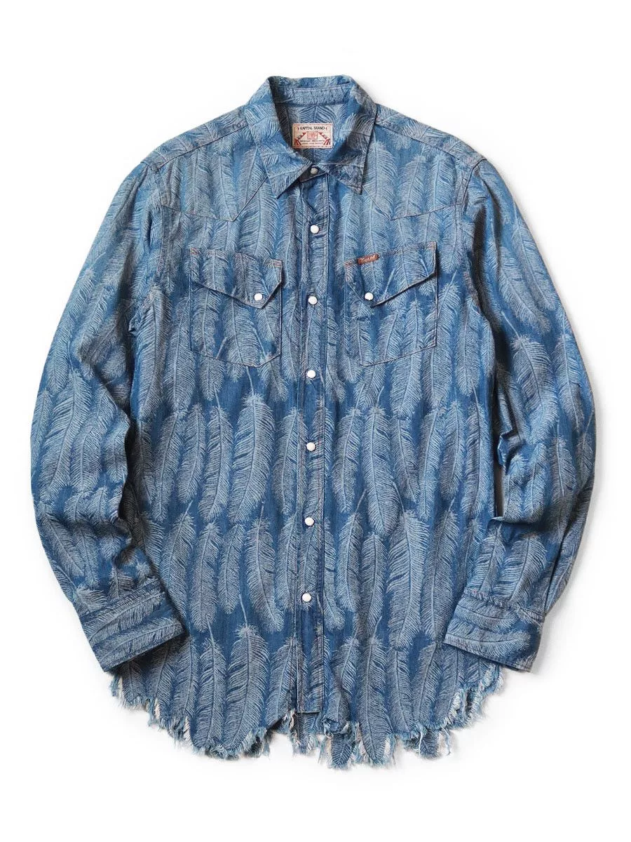 Kapital Shirts Button Ups Kapital 5oz Magpie Denim Western Shirt Blue