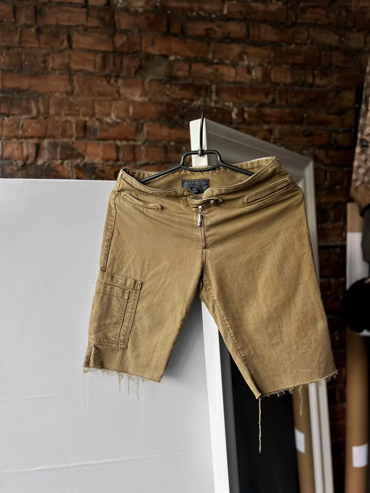 Versace Shorts Versace × Versace Jeans Couture × Vintage Versace Jeans Signature Women Rare 90s Vintage Khaki Shorts Brown