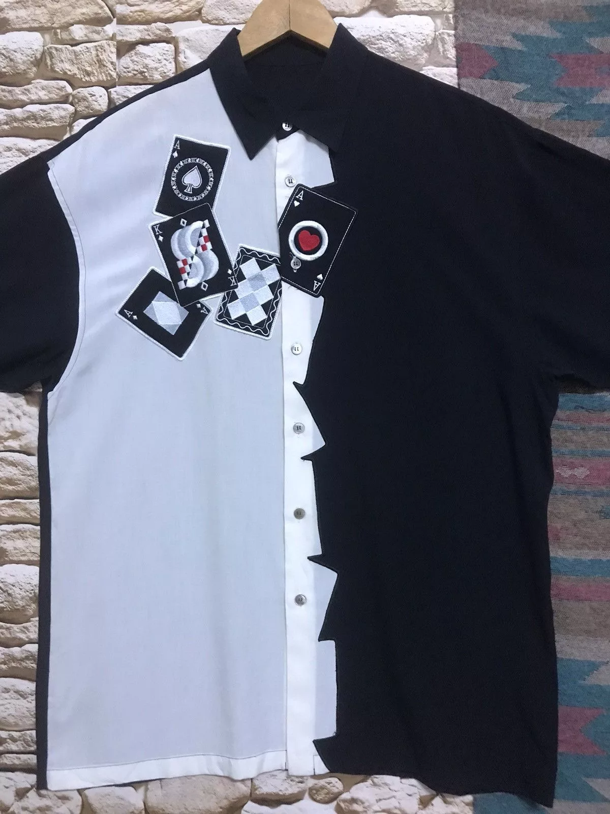 Vintage Shirts Button Ups Vintage Rockabilly Bowling Shirt Playing card Black