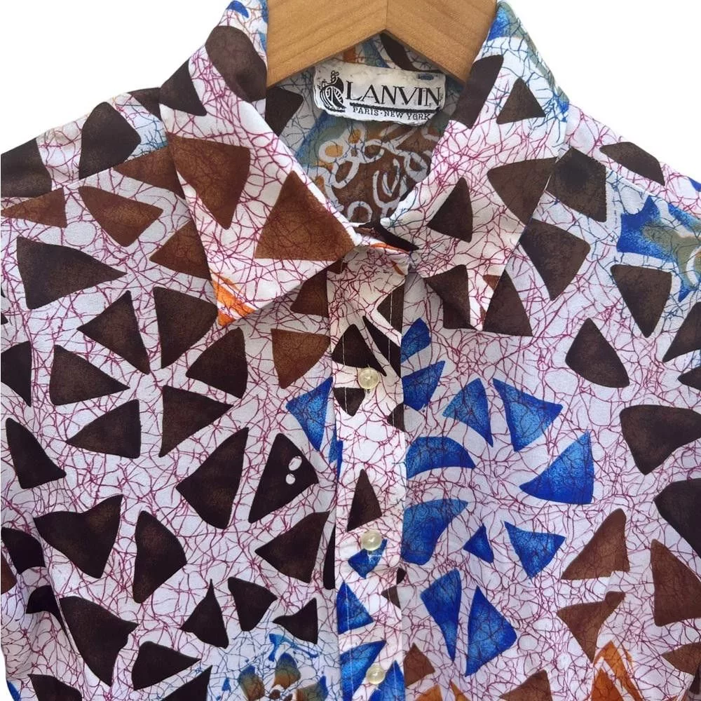 Lanvin Button Ups Lanvin Vintage Geometric Print Button Down Shirt Size Small Blue
