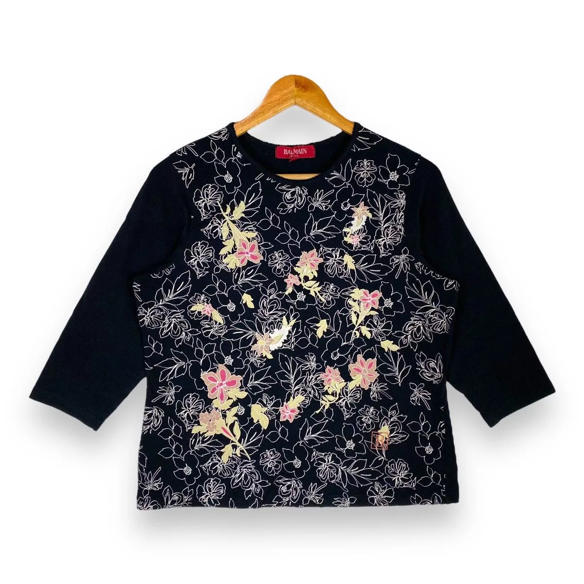 Balmain Long Sleeve T Shirts Balmain × Vintage VINTAGE 90's BALMAIN PARIS FLORAL ABSTRACT FULLPRINT TEE Black