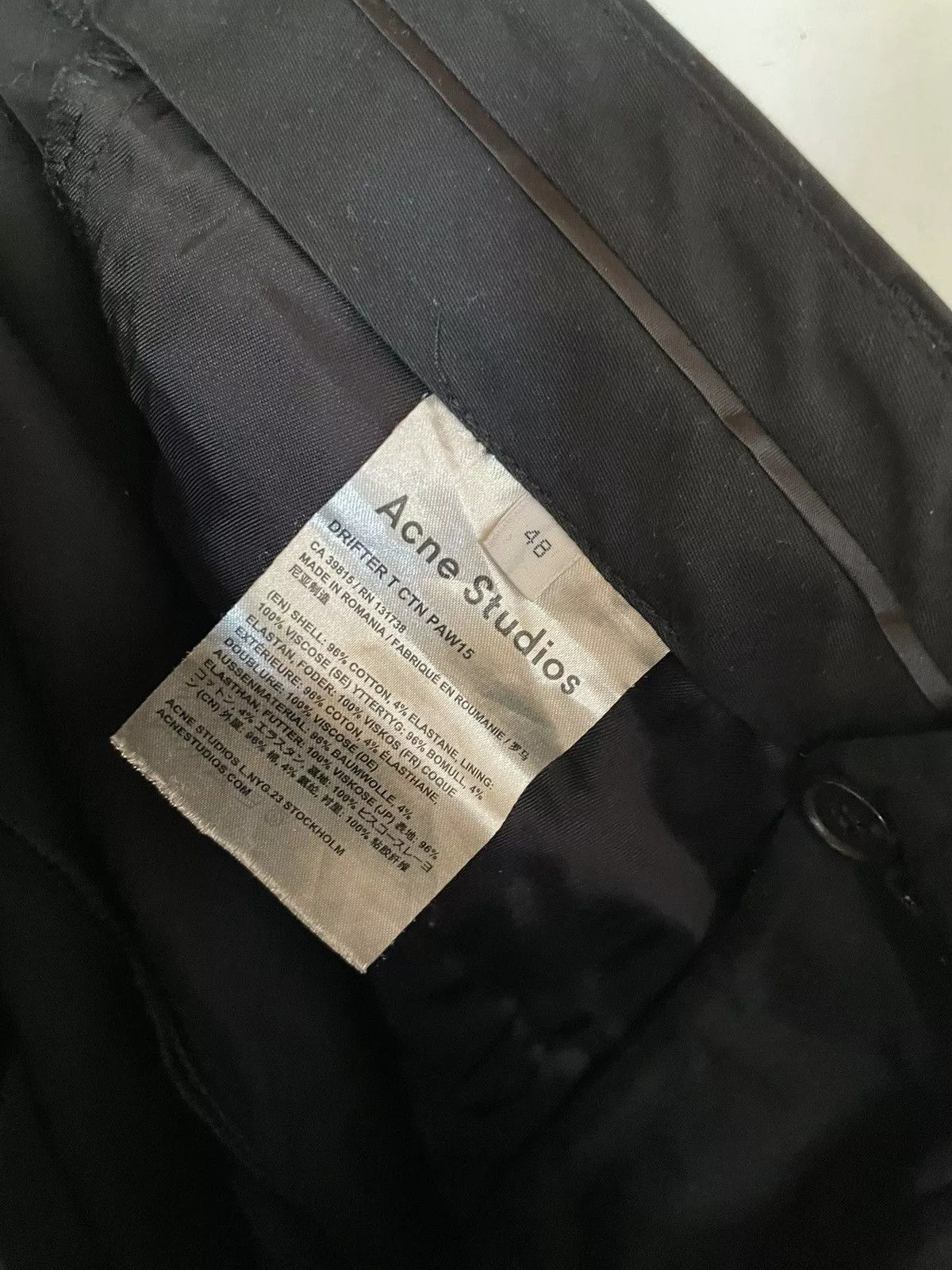 Acne Studios Casual Pants Acne Studios Stretch Moleskine Drifter Pants Black