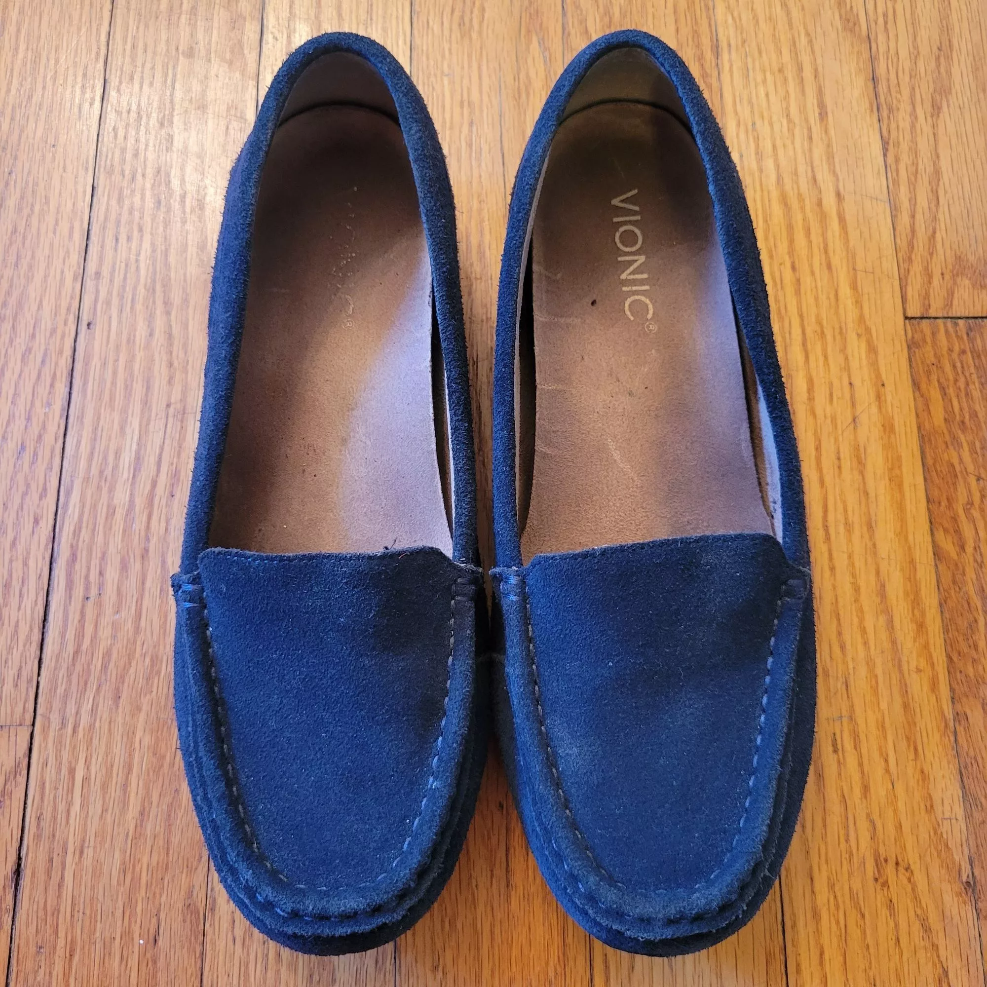 Vionic Flats Vionic DEBBIE Leather Suede Loafers 8W Black Comfort Shoes P