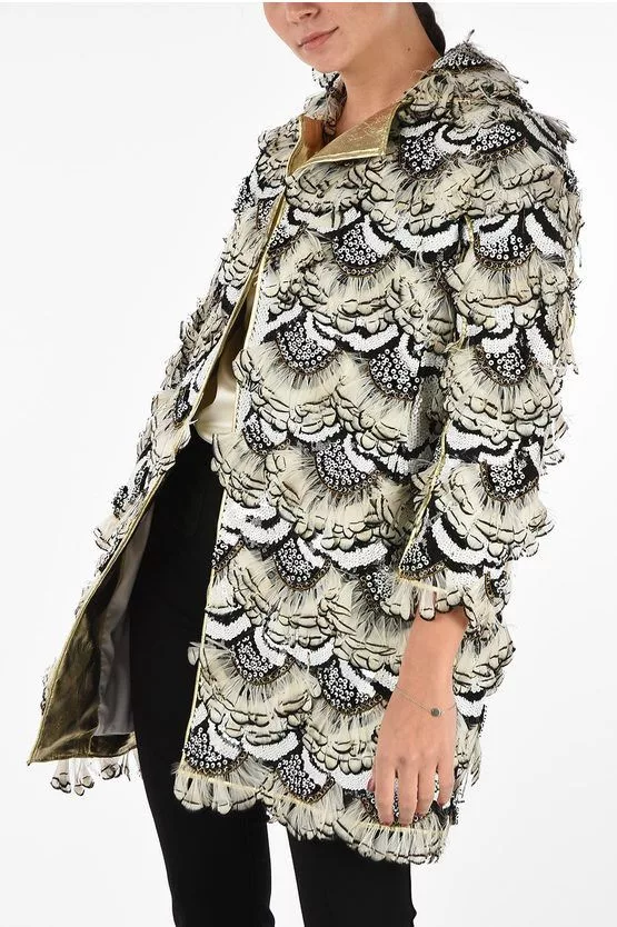 Dsquared2 Coats Dsquared2 og1mm0624 Sequined Feathers Coat in Multicolor