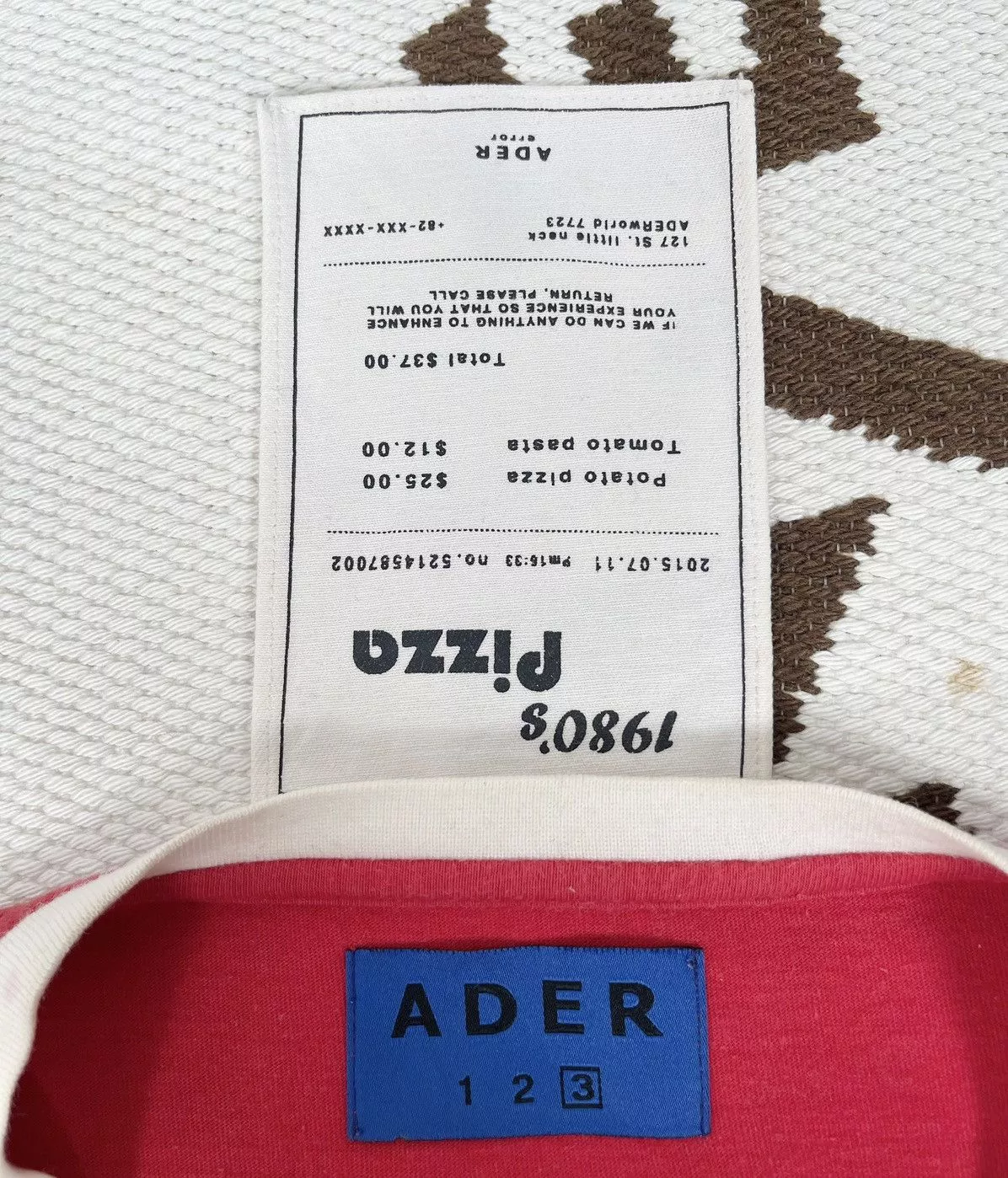 Ader Error Long Sleeve T Shirts ADER ERROR 1980s Vintage Pizza Receipt Long Sleeve Red