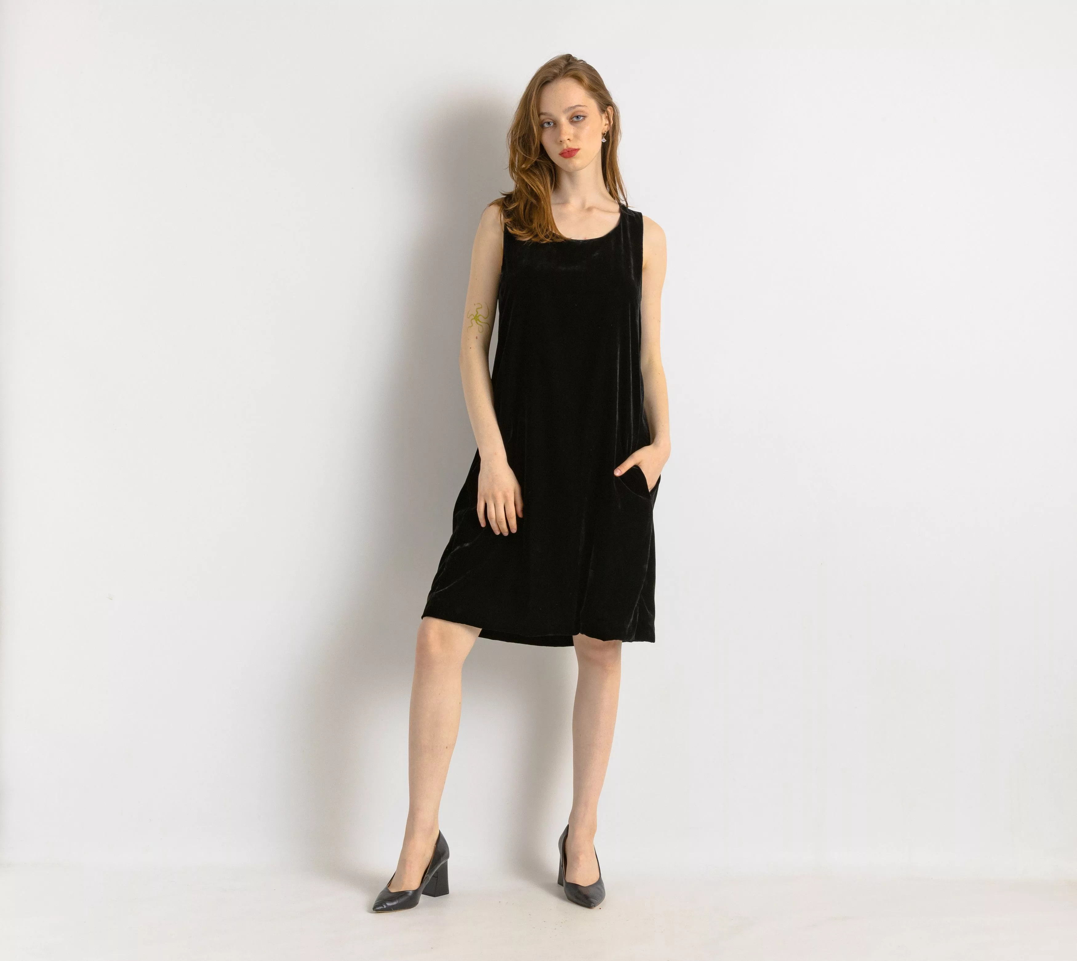 Max Mara Midi Dresses Max Mara × Weekend Max Mara 90s Woman Velor Max Mara Midi Black Dress size Medium 7530