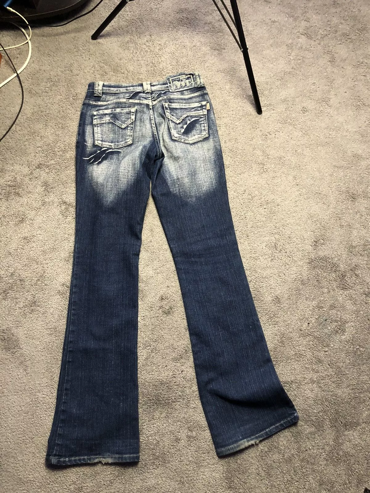 Vintage Jeans vintage y2k embroidery rave flared denim jeans Blue