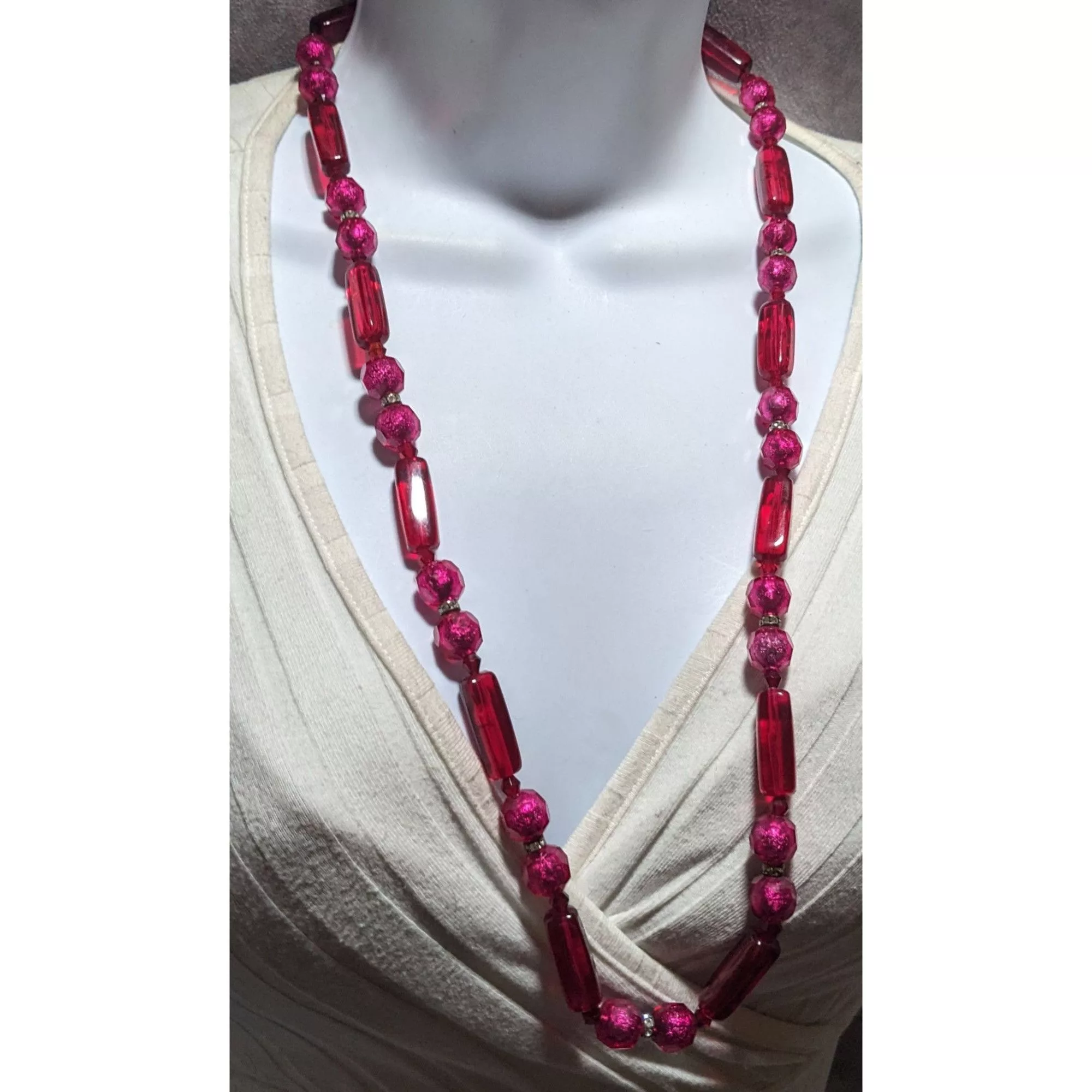 Other Necklaces Other Vintage Pink And Red Beaded Statement Necklace