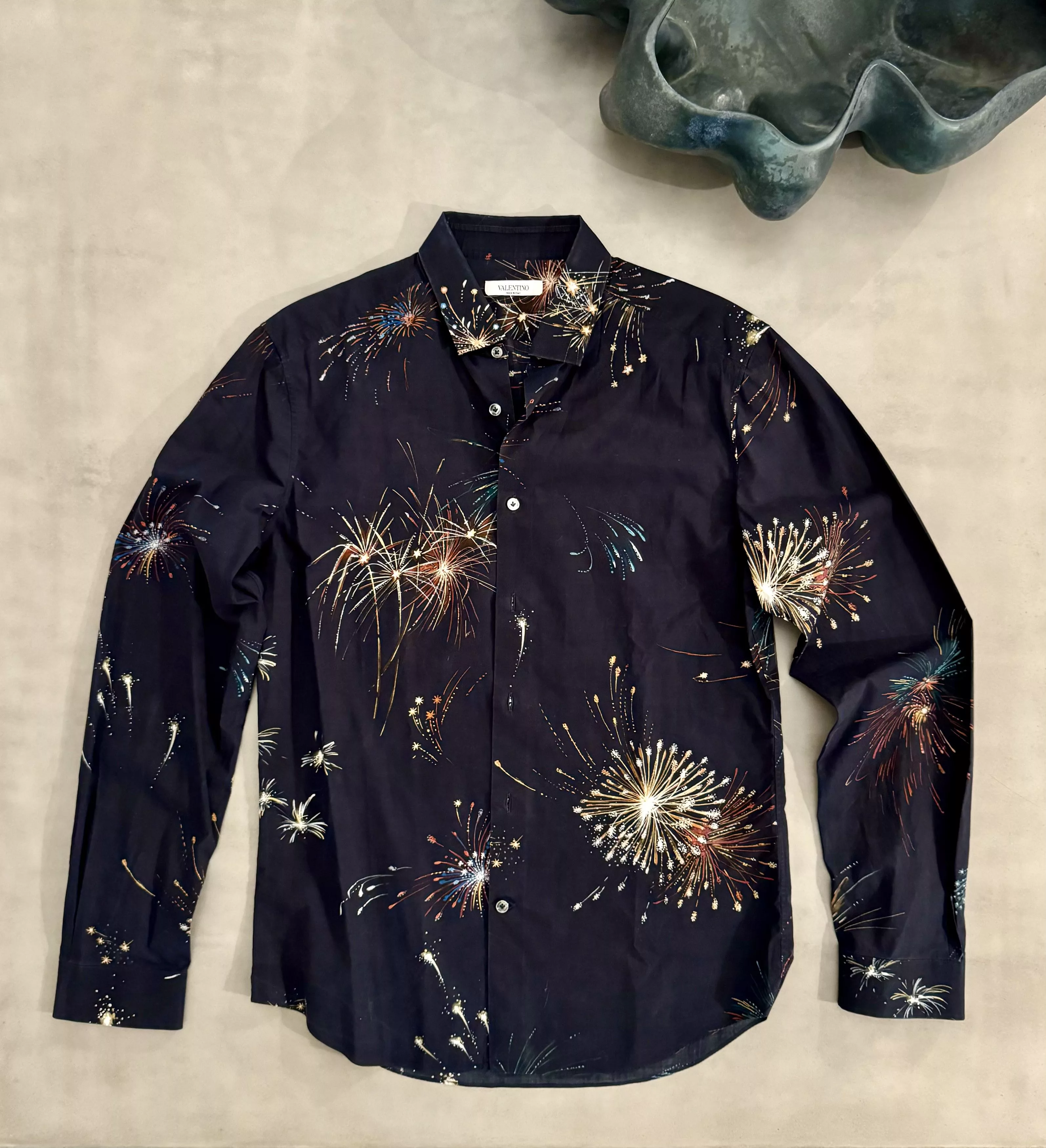 Valentino Shirts Button Ups Valentino Fireworks Long-Sleeve Dress Shirt Blue