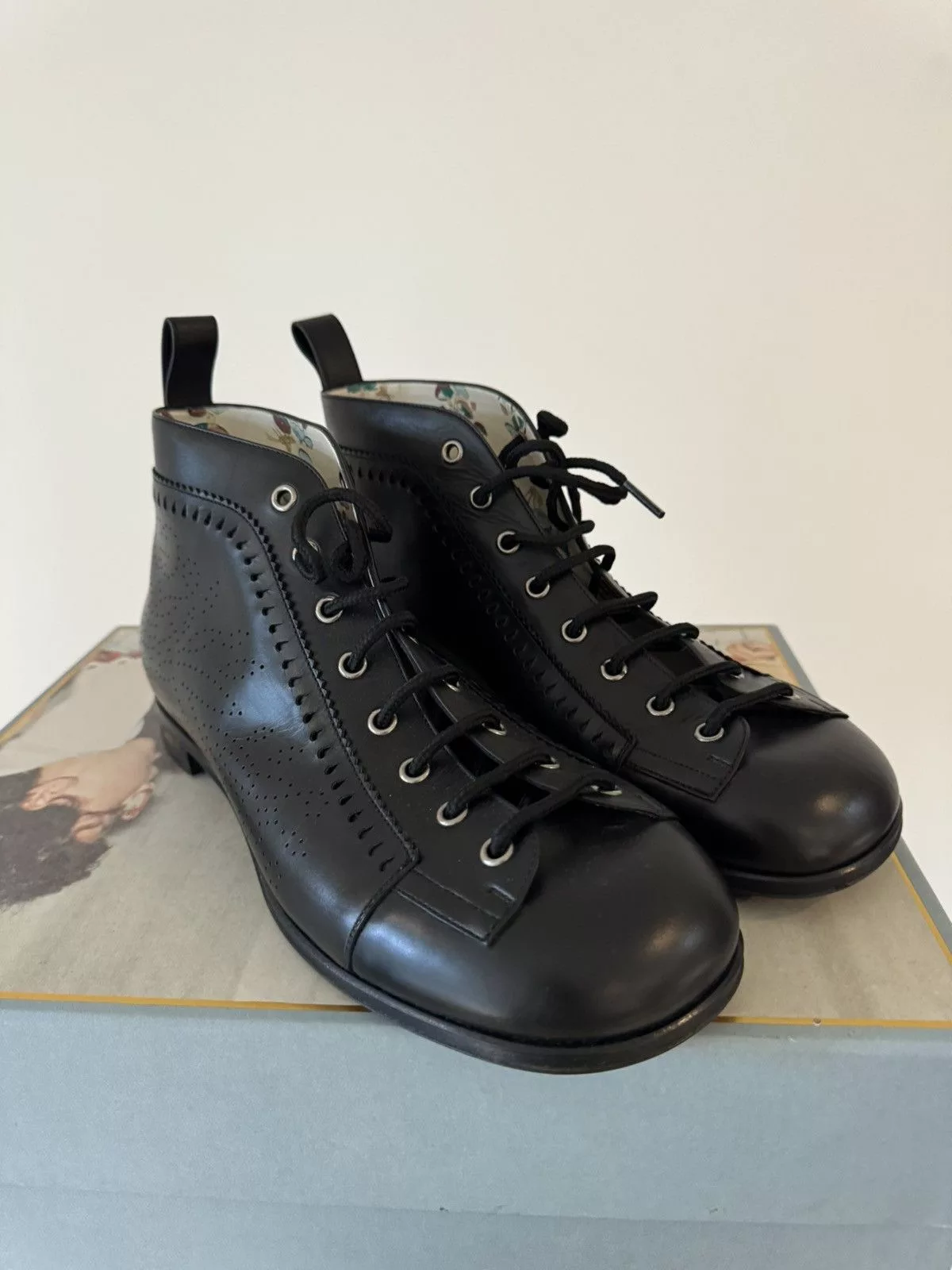 Gucci Boots GUCCI PERFORATED LEATHER JAKARTA BOOTS Black