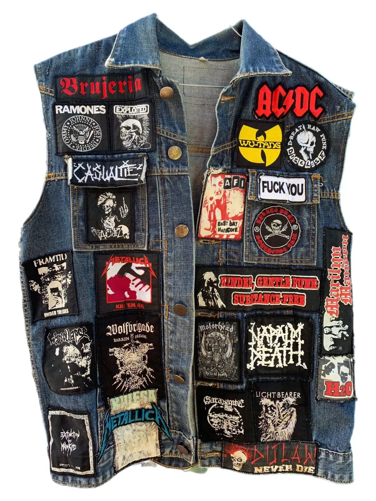 Vintage Vests Vintage 90’s Punk Metal Battle Jacket Vest Tee Blue Streetwear
