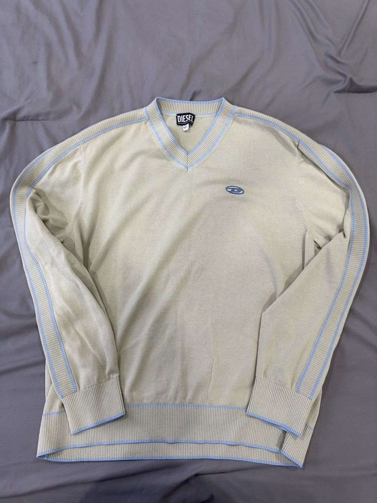 Diesel Long Sleeve T Shirts Diesel Knitwear Longsleeve For Men, V-Neck, 100% Cotton Brown