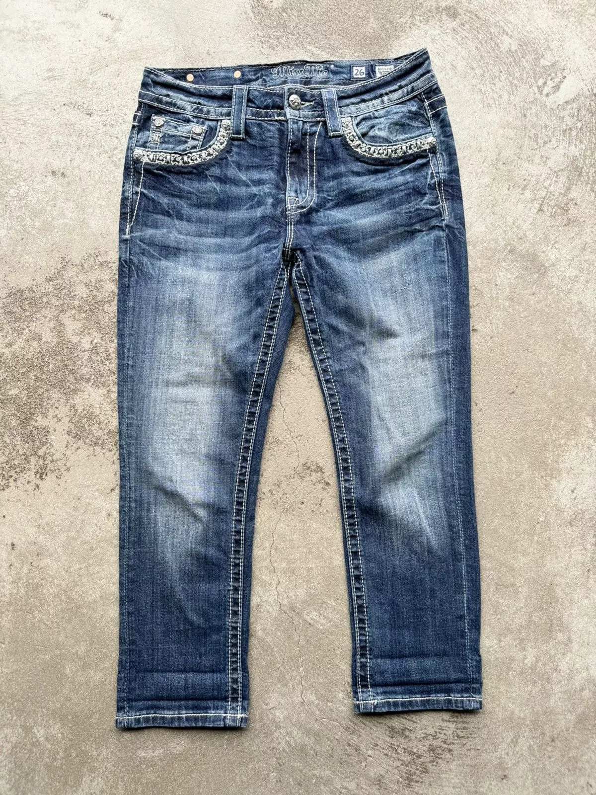 Japanese Brand Jeans Japanese Brand × Miss Me CRAZY Miss Me Vintage Y2K 00s Cropped Denim Jeans Blue Avant-Garde
